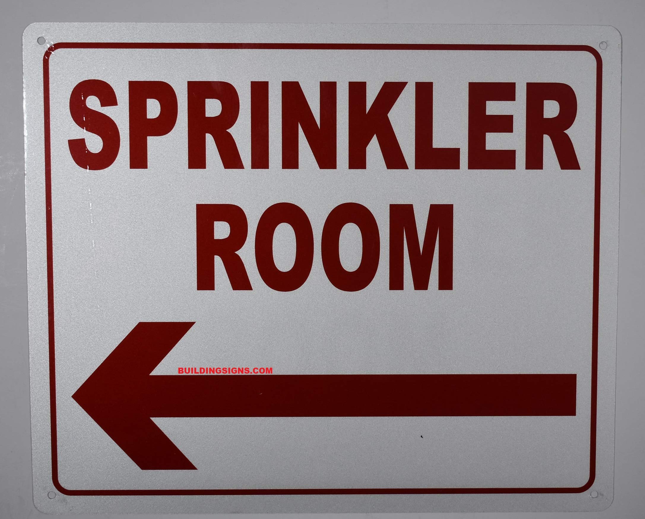 Sprinkler Room Arrow Left Sign, Engineer Grade Reflective Aluminum Sign (White,Aluminum 10X12)