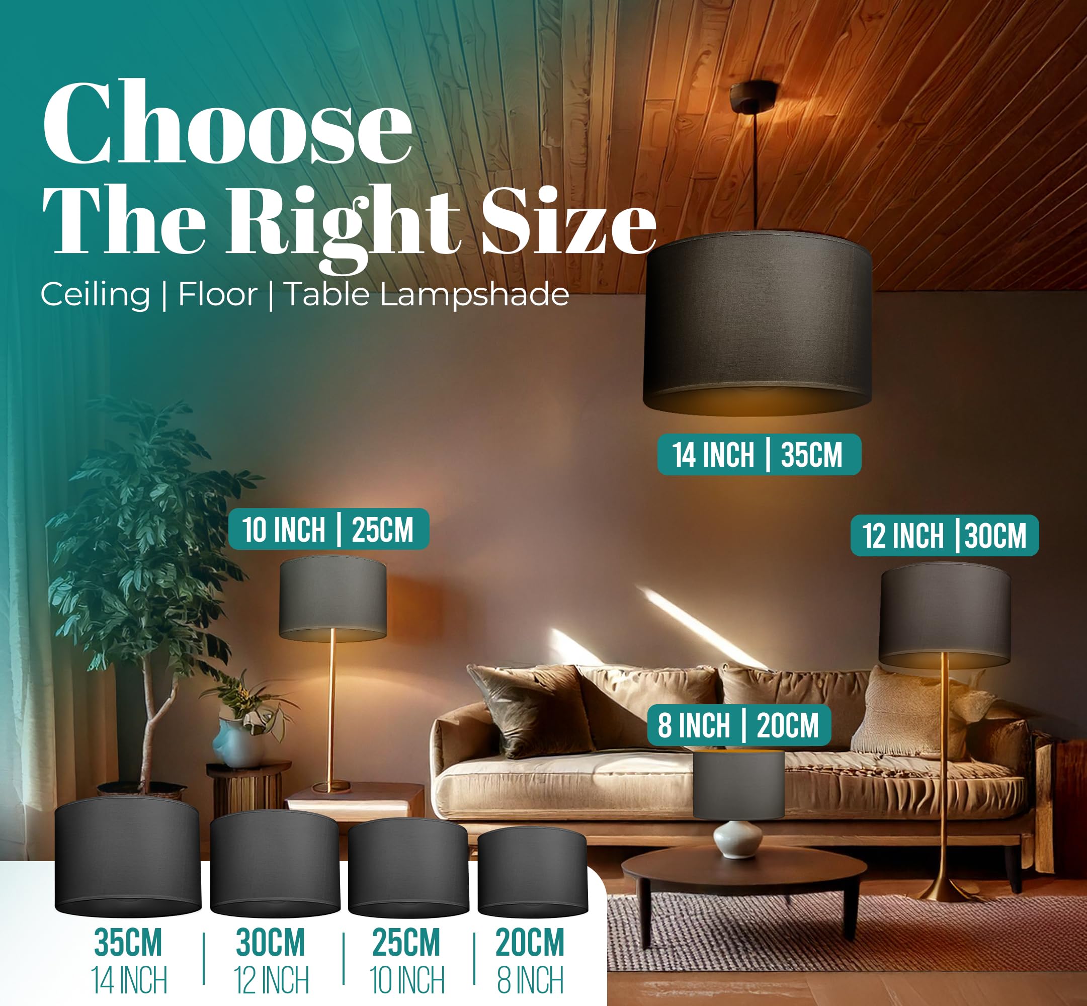 GIGGI Fabric Lamp Shades, 8" Black Light Shade, Modern Lampshades for Ceiling Lights Table Lamps and Floor Lamps - Image 3