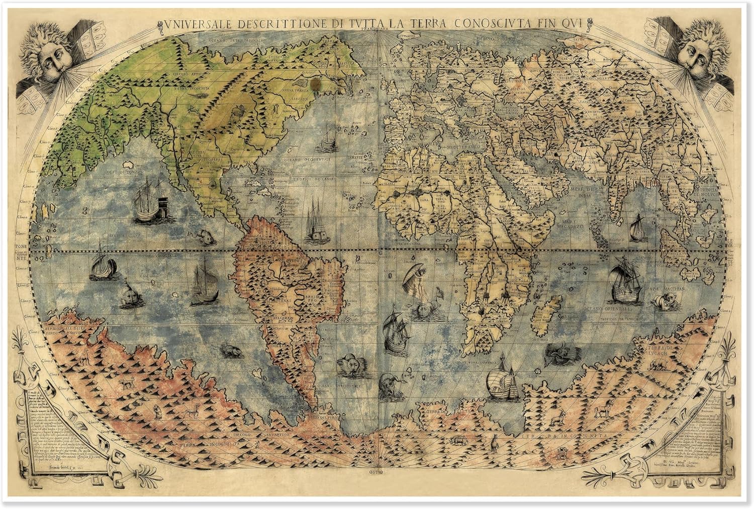 Amazon.co.jp: Paolo Forlani c.1565年作イタリア旧世界探検天使