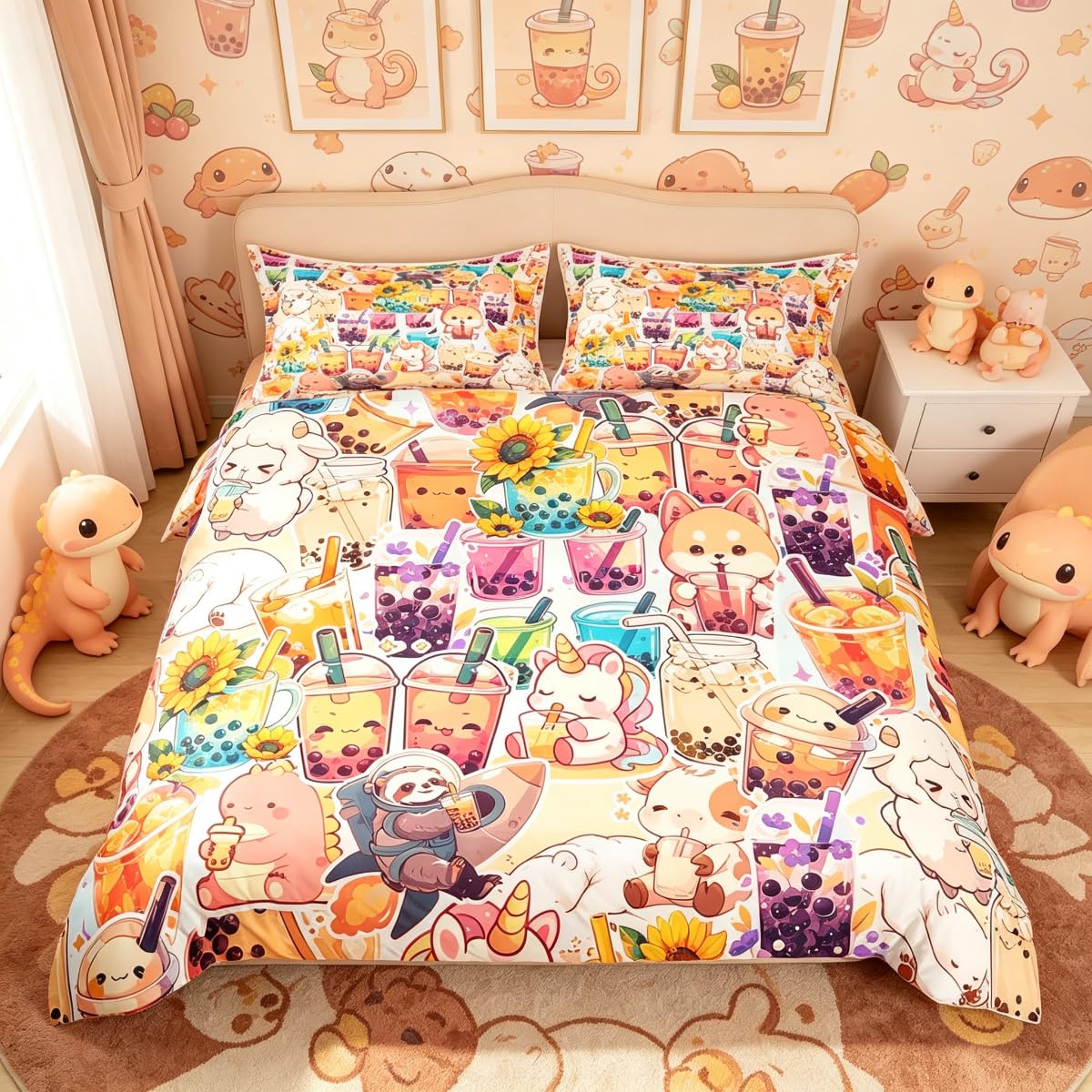 Loussiesd Unicorn Cot Bedding Set Kids Cute Sloth Duvet Cover