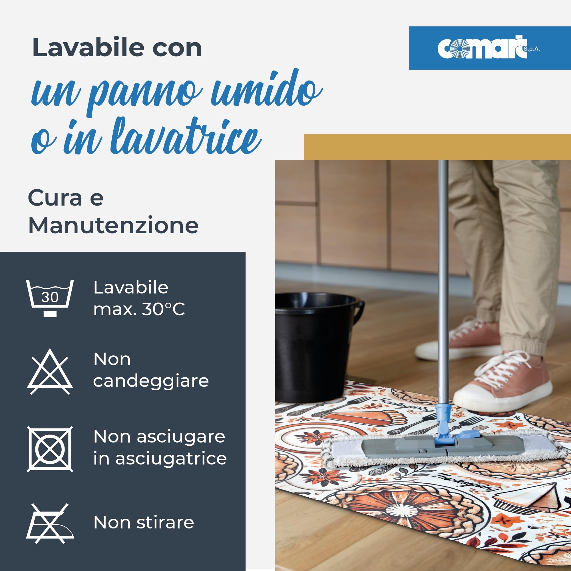 Comart - Tapis Cuisine Austin - Imperméable - 50x170 - Thanksgiving