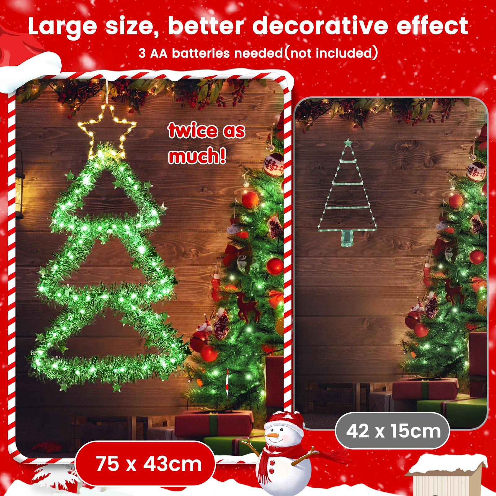 ELKTRY Luci Albero di Natale da Finestra a 110 LED, Luci Natale Batteria con Timer 8 Modalità, IP65 Decorazione Natalizia per Interni Finestre e Muri, Bianco Caldo