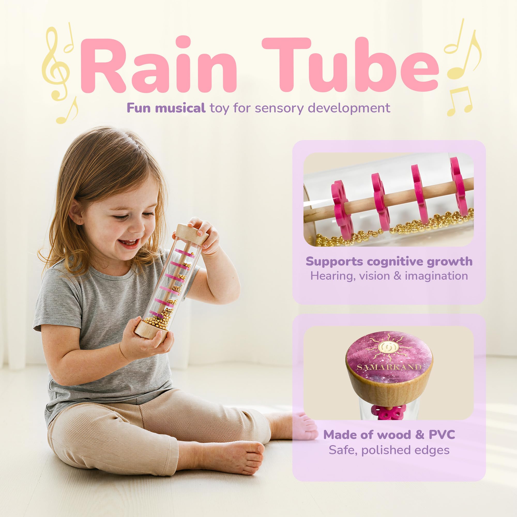 Strumenti Musicali Bambini – Kit Sensoriale con Kalimba, Tamburo Oceanico e Bastone della Pioggia – Giochi Bambini 3+ Anni per Relax, Creatività e Ritmo – Regalo Bambina 3+ Anni