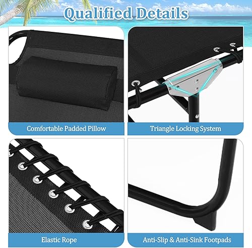 Miniatura 8 de GYMAX Sillones para exteriores, tumbona de bronceado plegable extra alta con respaldo ajustable de 4 niveles, reposapiés de 2 niveles y almohada