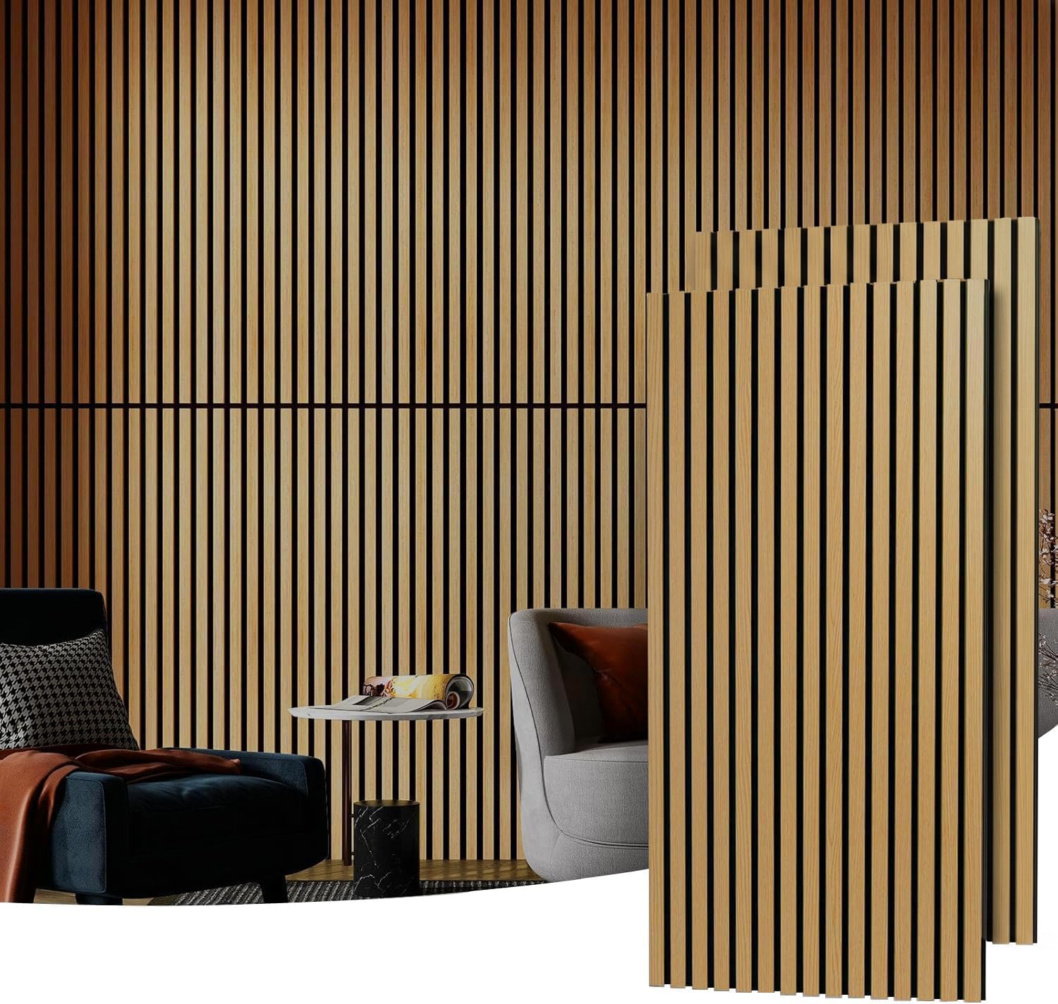 2 Wood Slat Acoustic Panels for Wall and Ceilingใ120 X 60 X 2.1CMใ3D Fluted Sound Absorbing Panel with Wood Finish