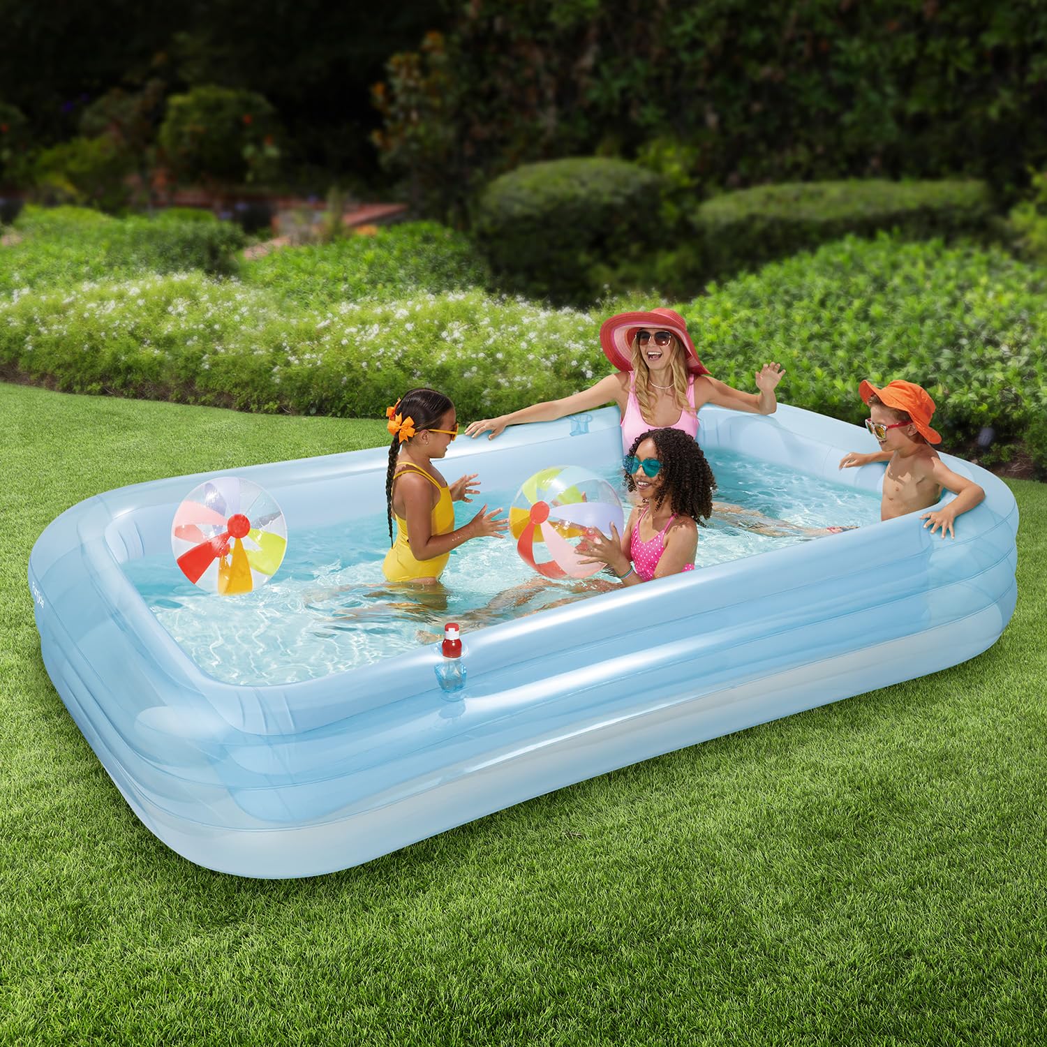 Funsicle AquaSplash aufblasbarer Pool 10 Fuß, 305 x 183 x 56 cm Familienpool, großer Gartenpool für Kinder und Erwachsene, einfach aufzublasender Hinterhofpool mit Reparaturflicken – himmlisches Blau