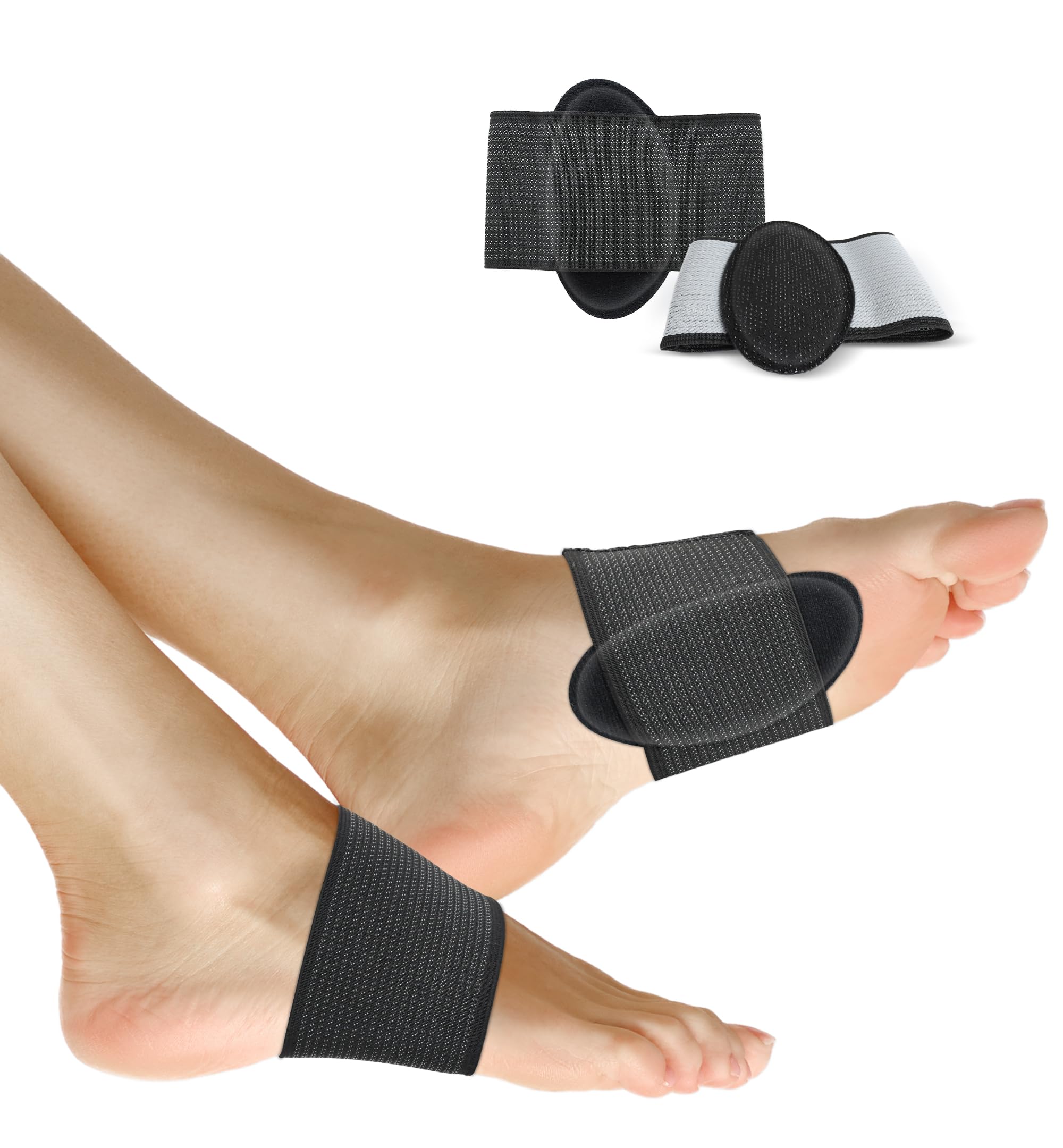 HGBOO 2-Pack Arch Support Brace for Men Women - Non-Slip Elastic Plantar Fasciitis Sleeve with Silicone Pad, Arch Inserts Support Pain Relief for Flat
