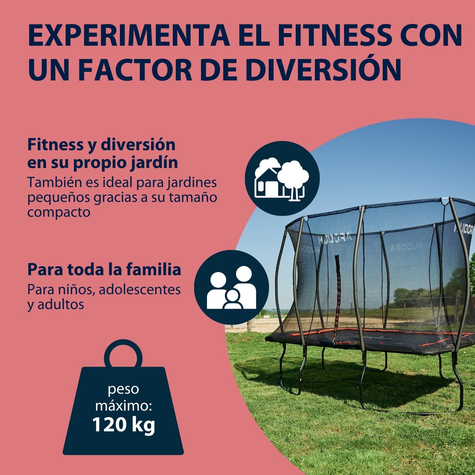 HUDORA trampolín 4square - 244x366/215x305cm Gran trampolín Rectangular para Exterior - Trampolín Deportivo Rectangular para hasta 120kg - Trampolín Familiar con Gran Rebote -Trampolín de Calidad