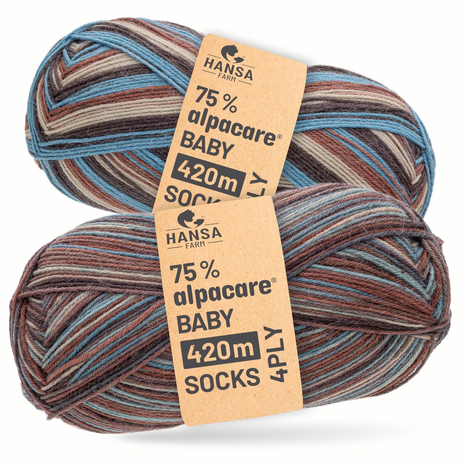 HANSA-FARM Alpacare, 75% lavabile, set di calzini alpaca, 224 g (2 x 112 g) per calze, lana antigraffio, per lavorare a maglia e all'uncinetto, SE8 Misti Hues