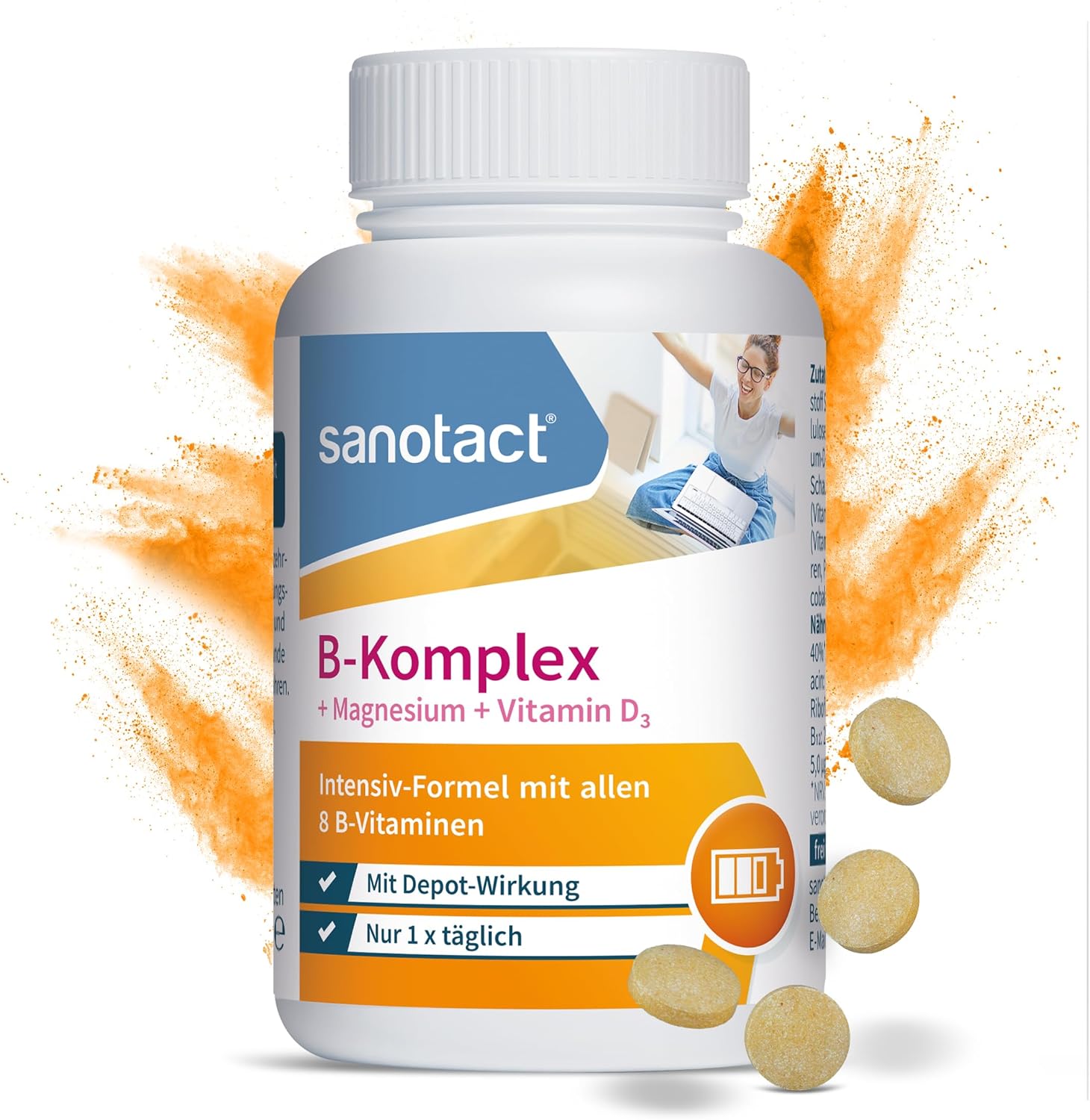 sanotact B-complex + magnesium + vitamine D3 180 tabletten | hoge dosis B-vitaminen met depot-effect | 100% veganistisch