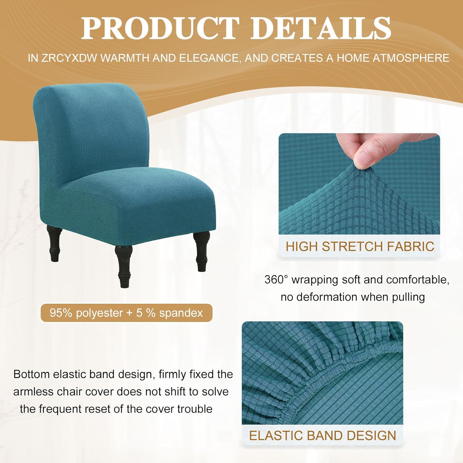 Waterproof Armless Chair Slipcover, Stretch Armless Accent Chair Cover Removable Slipper Chair Cover Washable for Dining Room-Blue-1 Piece