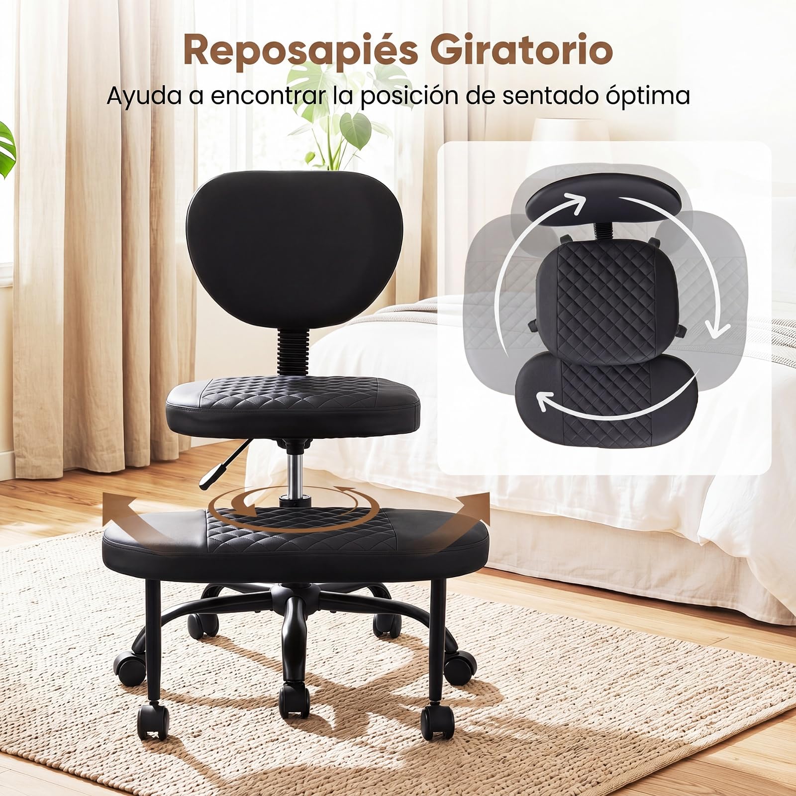 COSTWAY Silla Ergonómica de Rodillas, Respaldo, Reposapiés Giratorio a 360° | Silla Oficina de Piernas Cruzadas con Ruedas, Altura Ajustable y Asiento Tapizado, Taburete para Meditación, Yoga, Trabajo