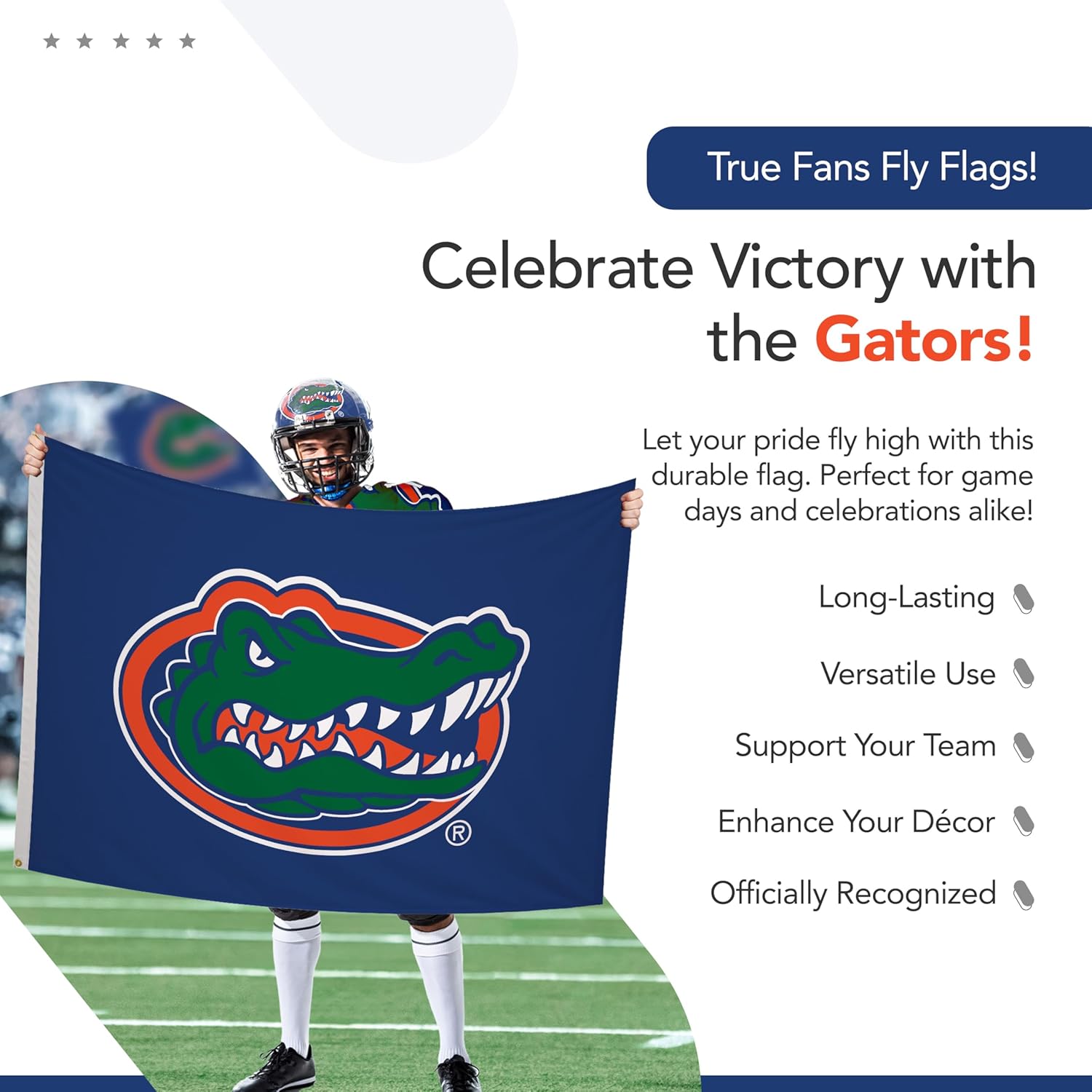 Florida Gators College Sports Printed Flag - NCAA Licensed - Nylon - School Banner (Blue, Orange) (4' x 6')