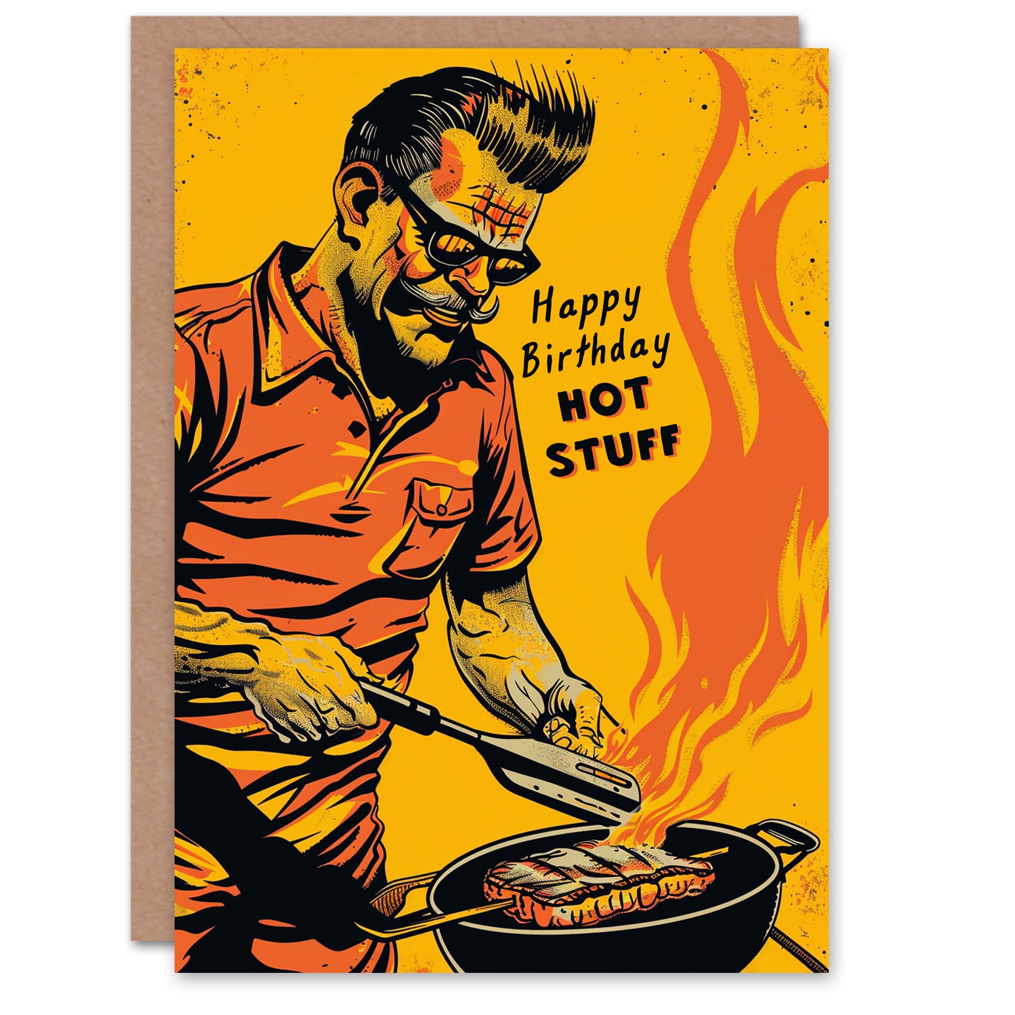 Artery8 Hot Stuff Barbeque Grill Man Bbq Fun Retro Design For Him Man Birthday Card