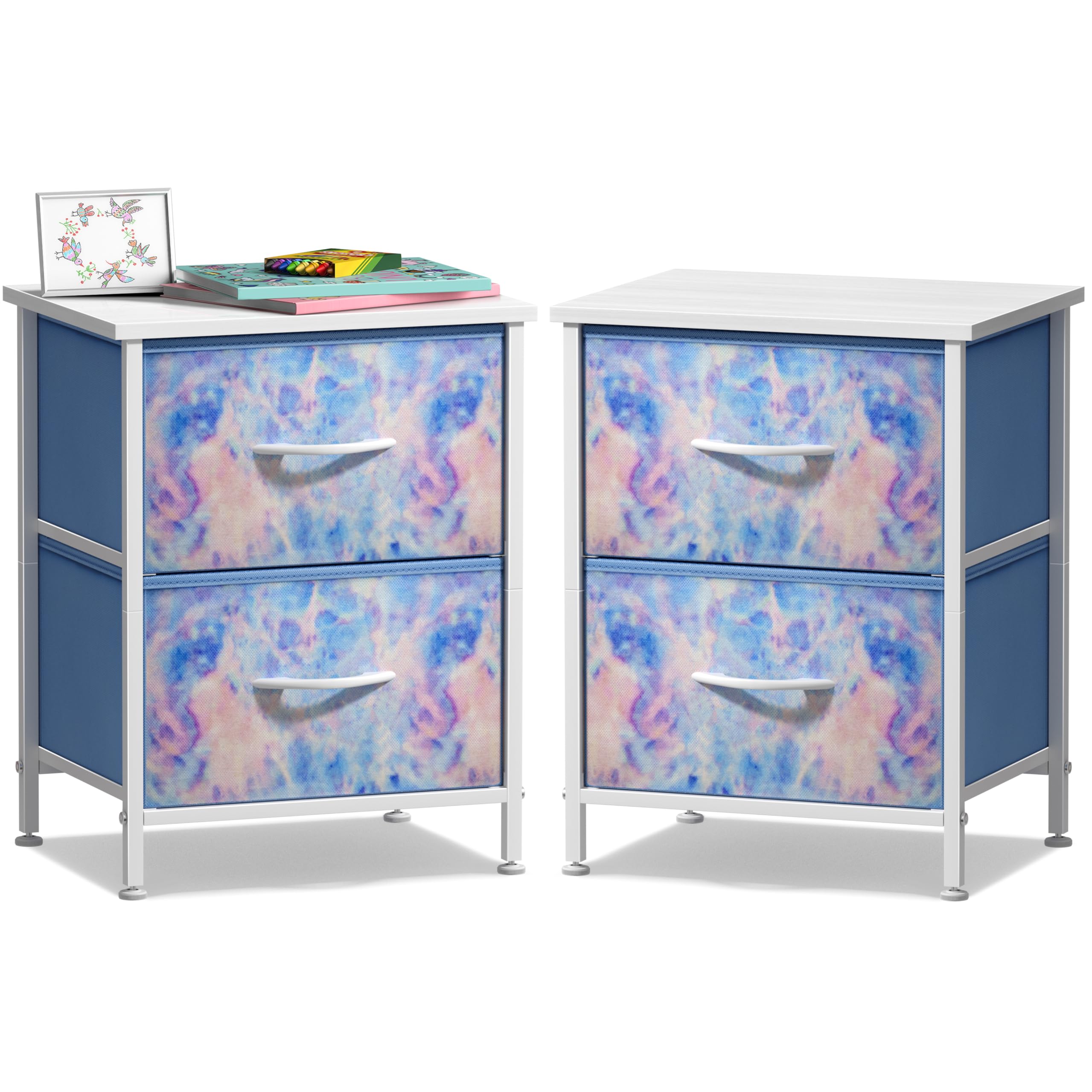Sorbus Nightstand with 2 Drawers - Kids Bedside Furniture End Table Night Stand - Steel Frame, Wood Top & Easy Pull Fabric Bins - Dresser & Chest for Home, Bedroom Accessories, Office & Dorm (2 Pack)
