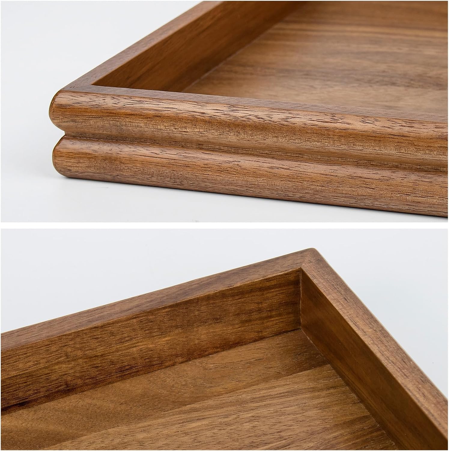 HILLSPRING Acacia Wood Ottoman Tray with Raised Edges, 17" x 13"