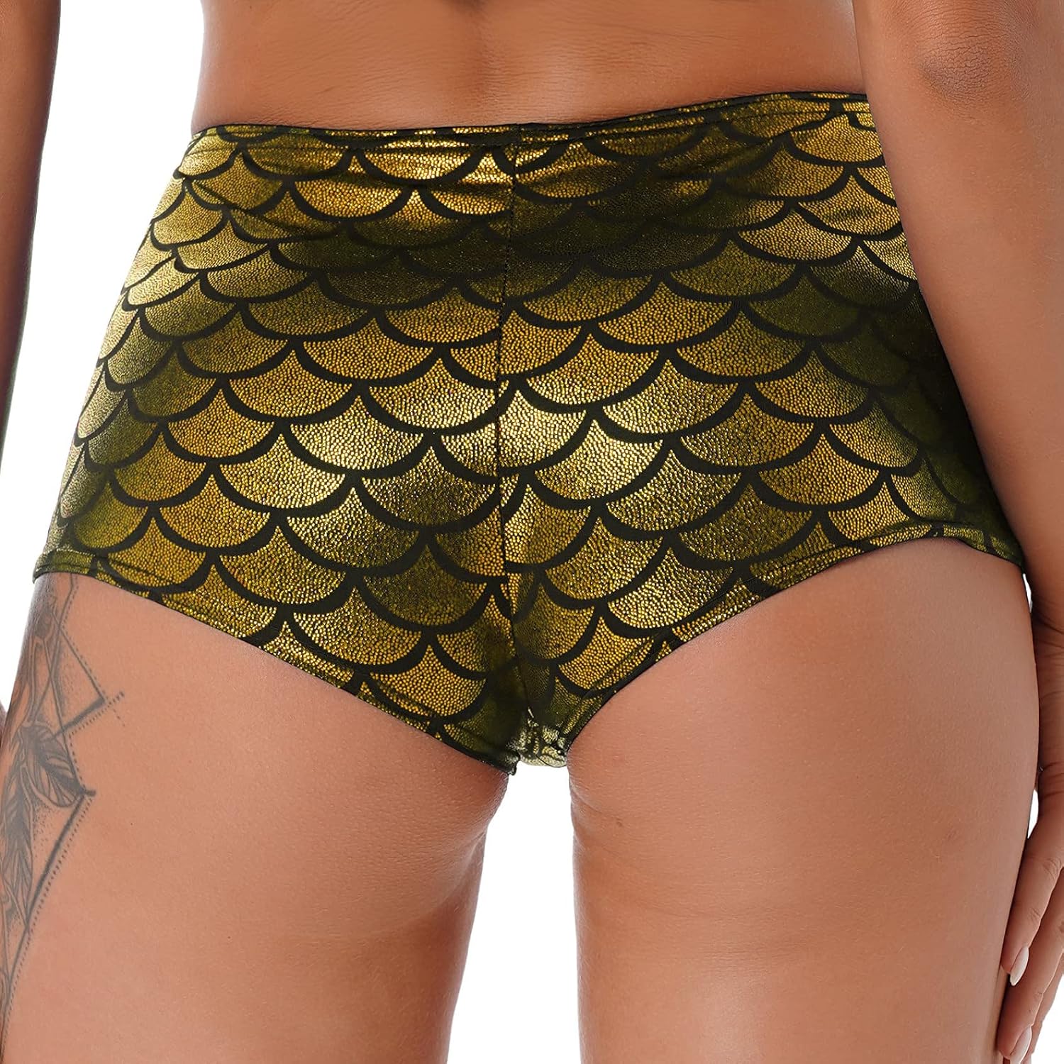 Women Shiny Fish Scale Rave Booty Shorts Dance Bottom Short Micro Hot Pants Festival Clubwear Type A One Size