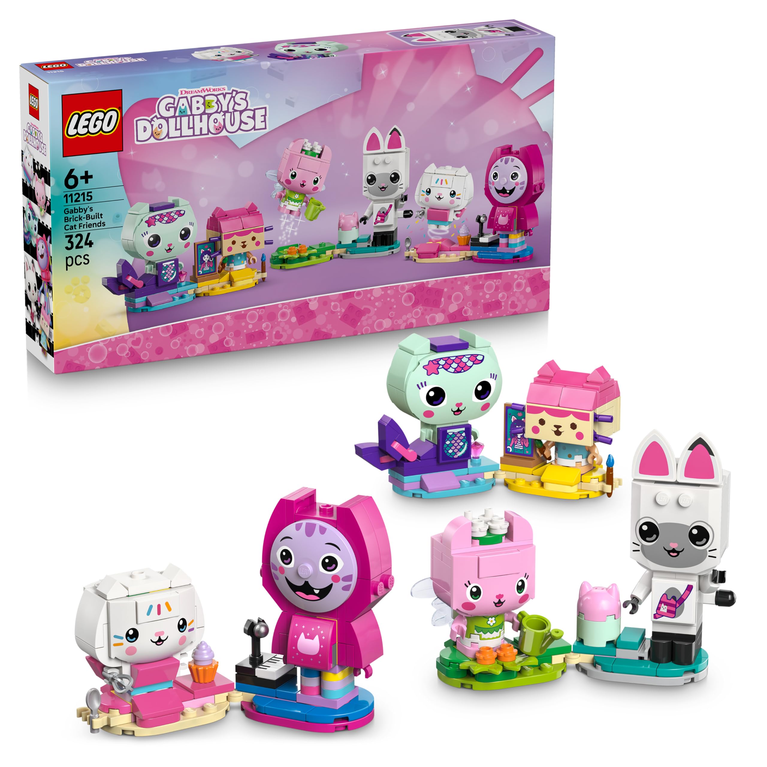 LEGO Gabbys Puppenhaus Gabbys Katzenfreunde - Spielzeug mit 6 Tierfiguren inkl. Meerkätzchen und Kitty Fairy - Ständer zum Ausstellen - Geschenk für Mädchen ab 6 Jahren - 11215