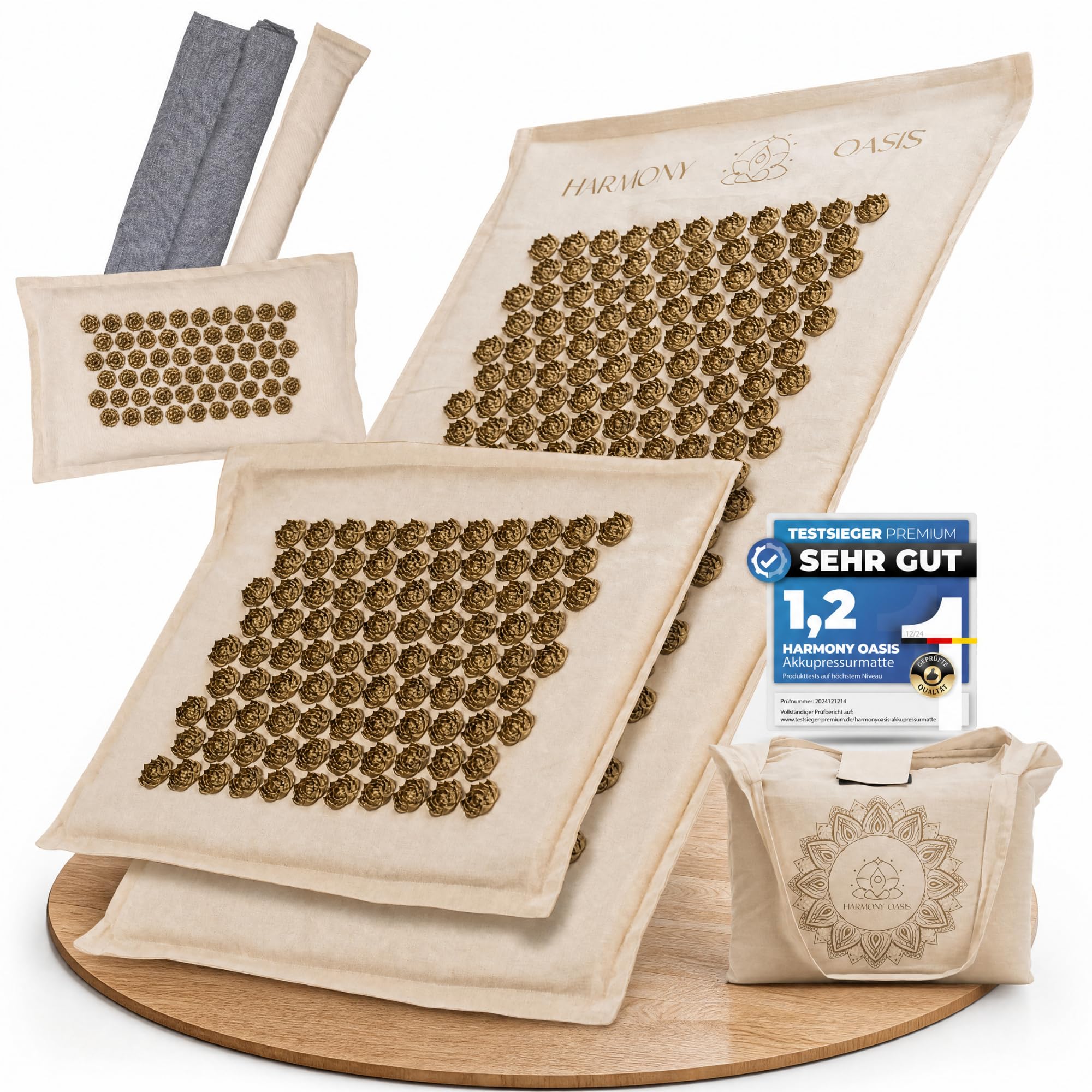 Tapis d'acupression XXL avec coussin d'acupuncture - Set Premium 5 en 1 Idéal pour masser et détendre le dos, le cou et les pieds grâce à des pointes placées de manière ciblée.