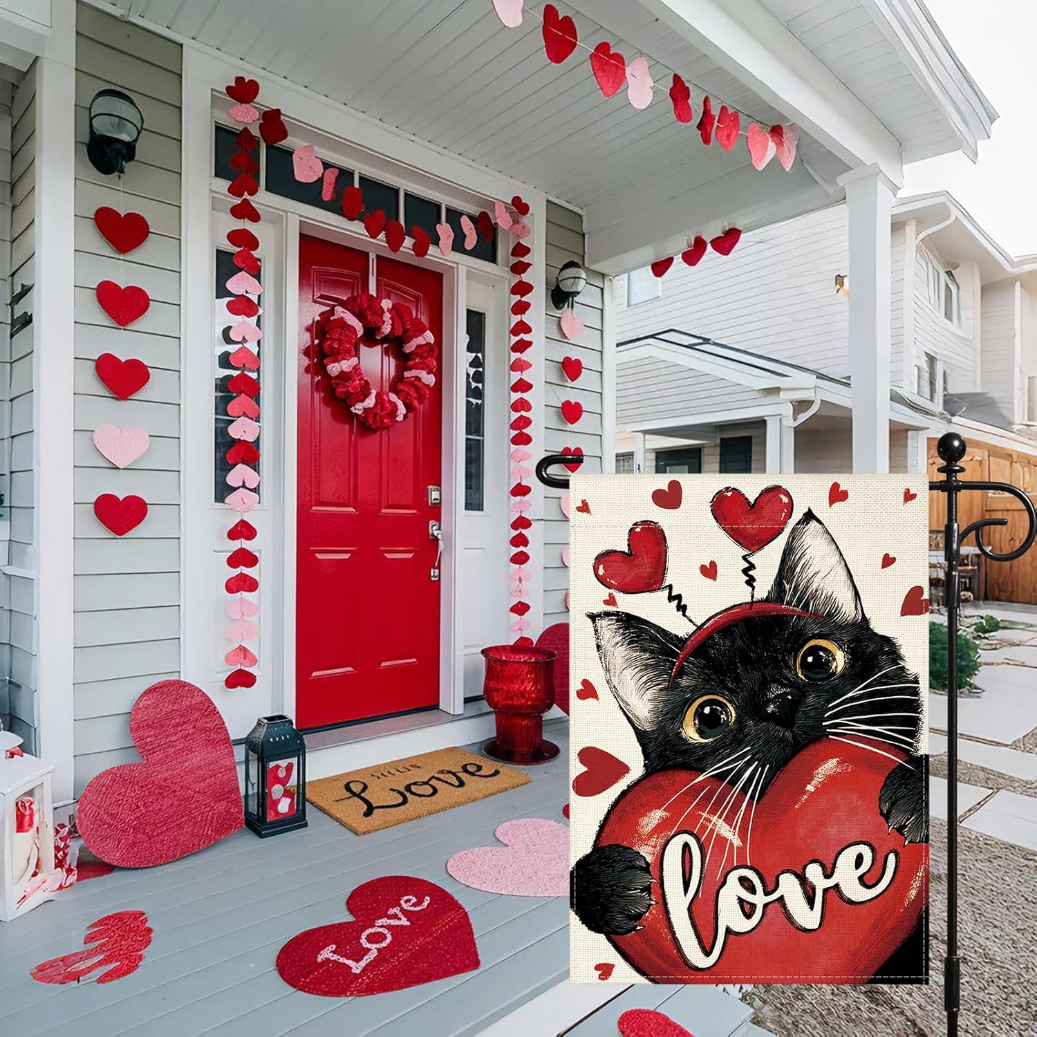 Artscope Valentines Day Black Cat Love Heart Garden Flag 12x18 Inch Double Sided for Outside, Anniversary Valentines Red Heart Flag for Holiday Yard Outdoor Decoration - Image 8
