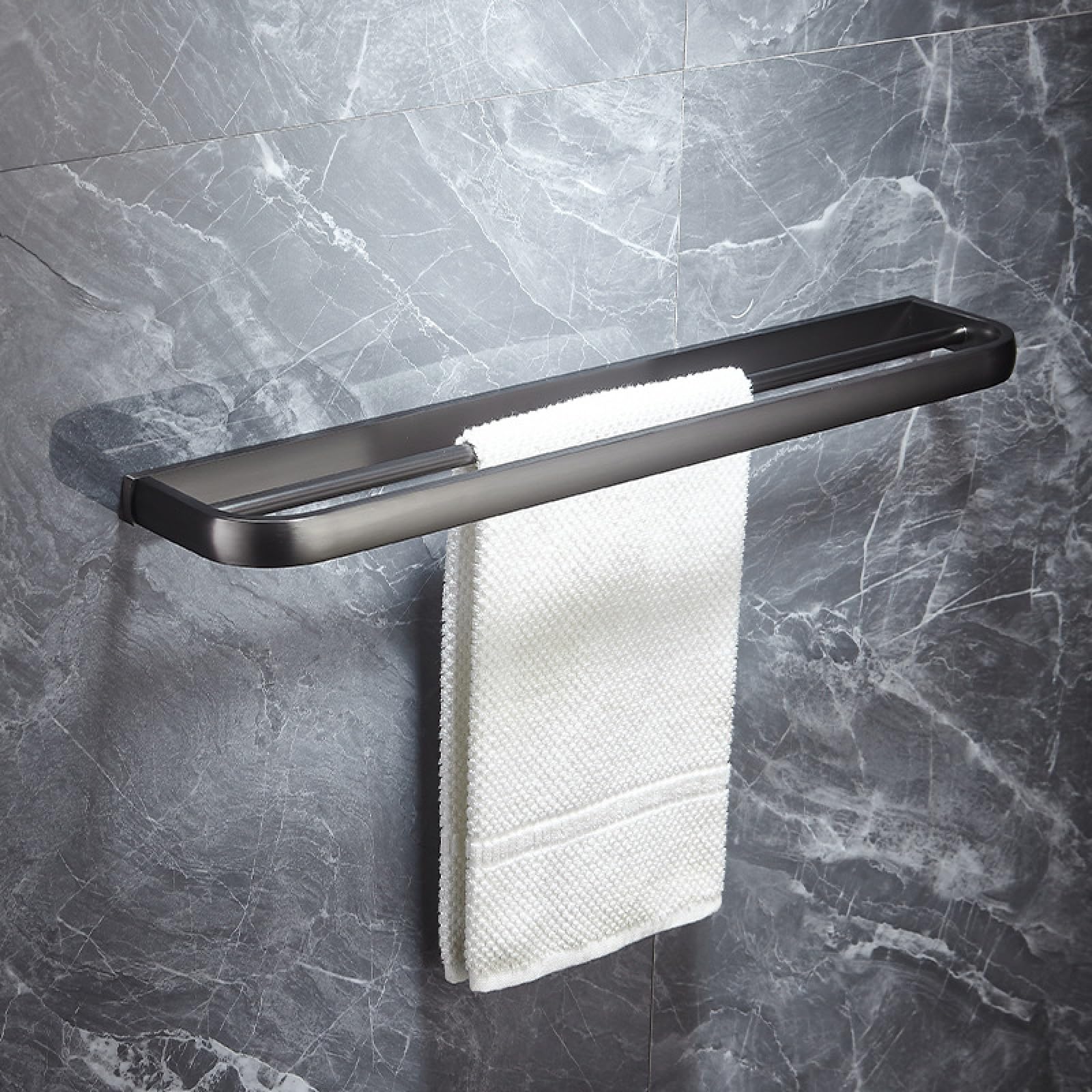 FGXHHS Full Copper Gun Gray Bathroom Towel Rack Bath Toilet Shelf Hardware Pendant Set, Double Rod