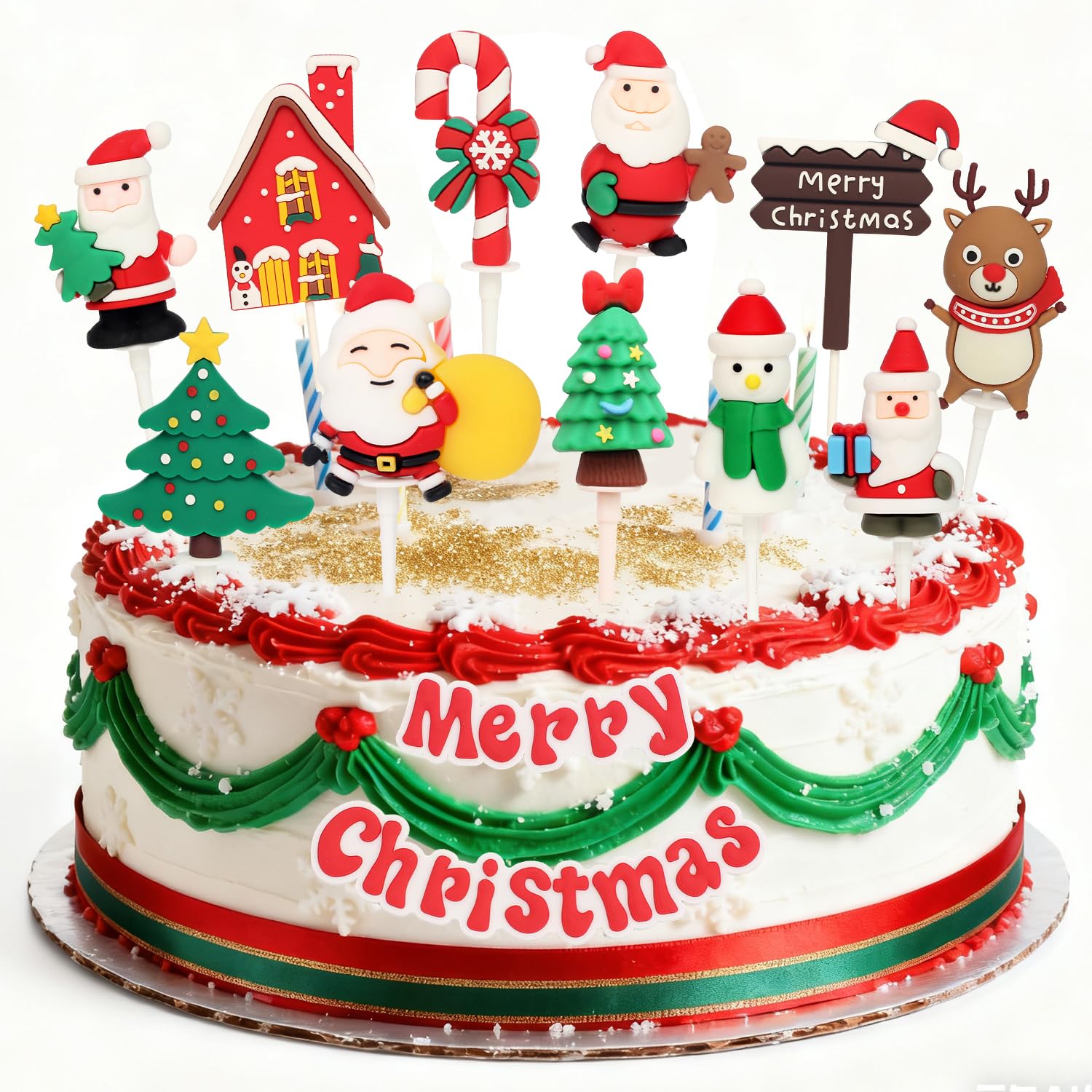Christmas Cake Toppers, Christmas Cupcake Decorations Toppers, 12 Piece Toppers Santa, Xmas Tree Santa Snowman Picks Cake Decorations for Party Home Holiday Supplies — image 1