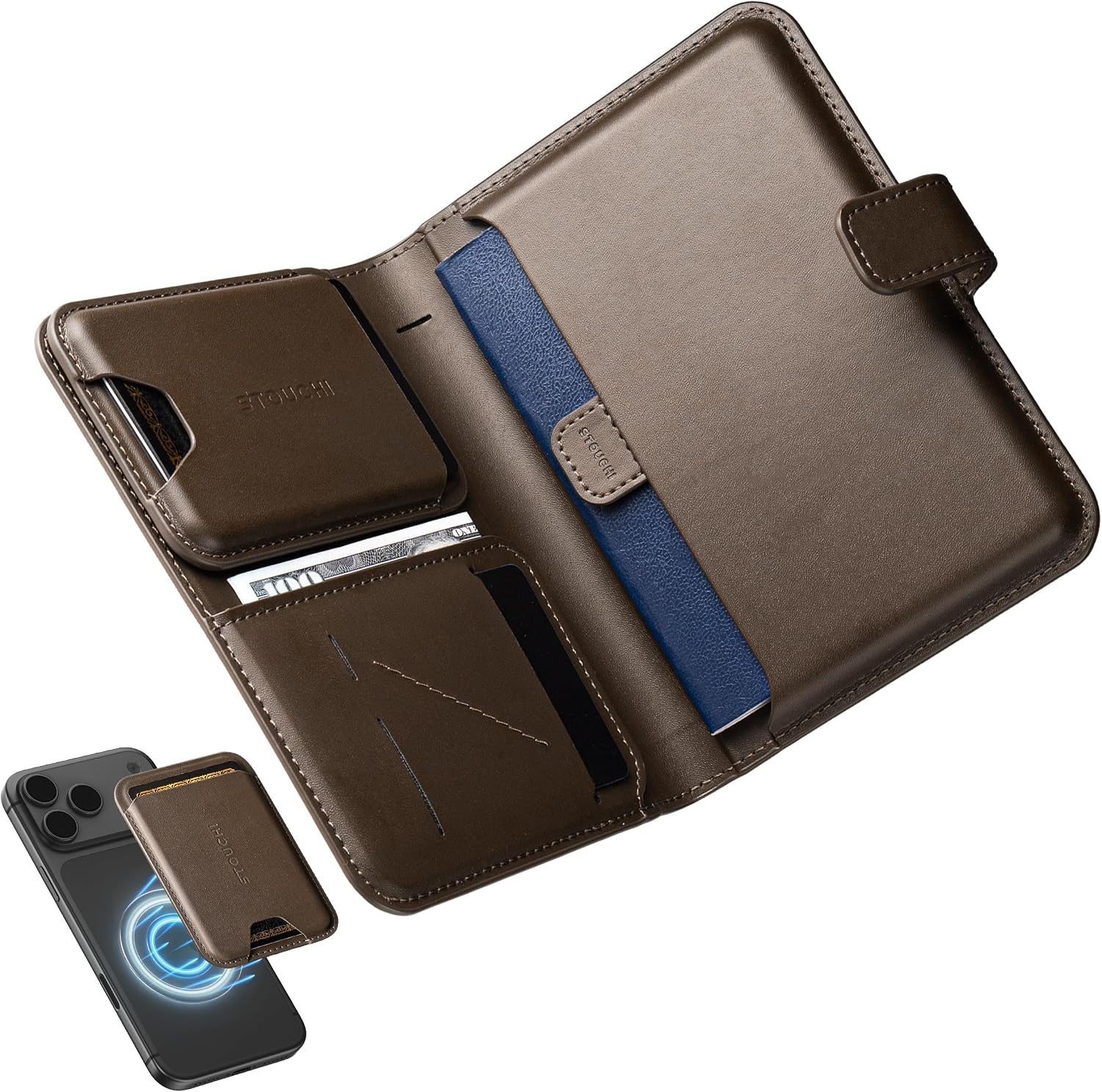 Stouchi AirTag Passport Holder with Pull Strap, RFID Blocking Magnetic Case