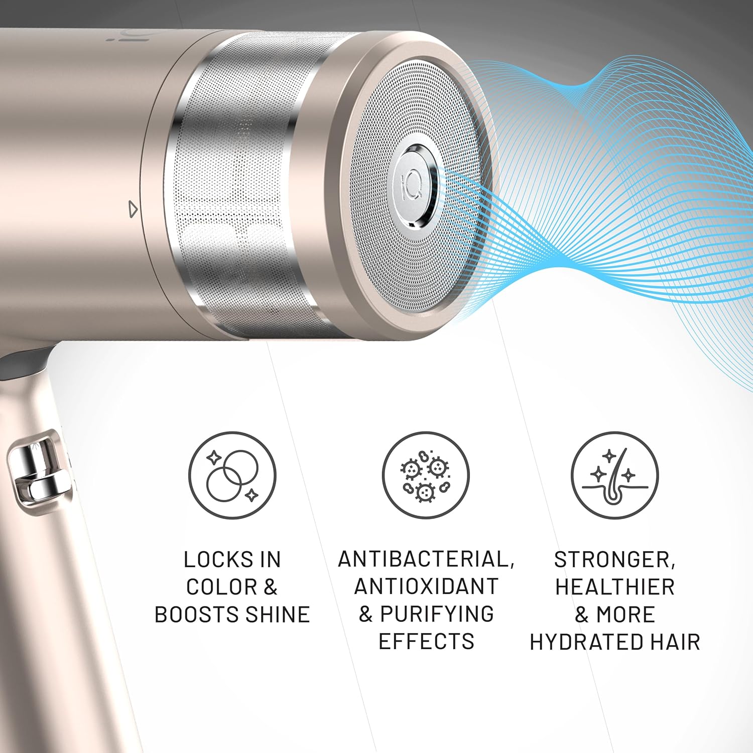 GA.MA iQ1 Perfetto Hair Dryer with 110,000 RPM Intelligent Brushless Motor, Oxy Active Technology, Auto-Clean & Washable Filter, Includes Diffuser & 3 Nozzles, Rose Gold