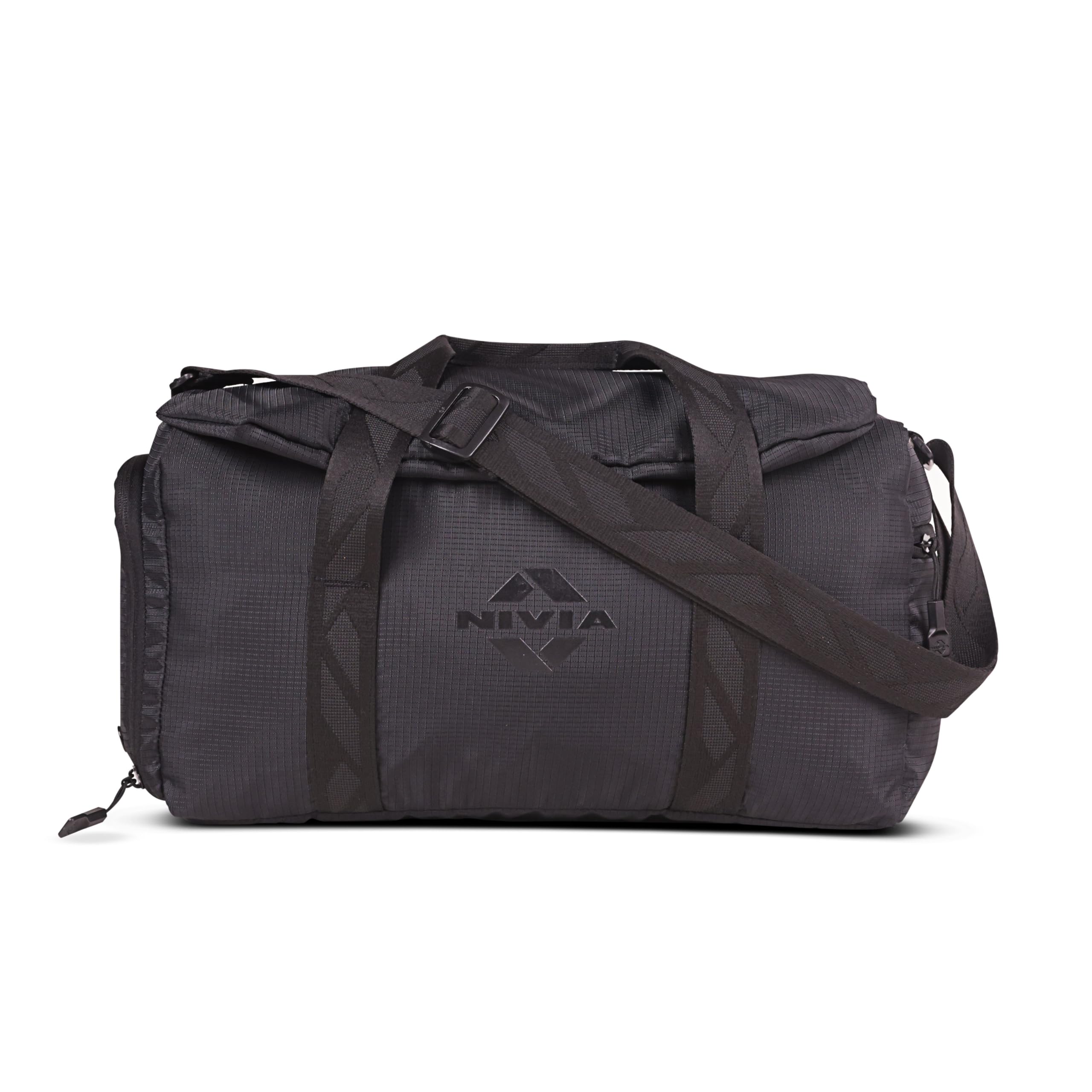 Blend Gym Duffle Bag for Men & Women with Dedicated Shoe Pocket with Dual Vents, Main Spacious Compartment, Flap Opening & Mesh Zipper Pocket, Signature Tape Strap, Capacity-20 litres (Black)-image-35