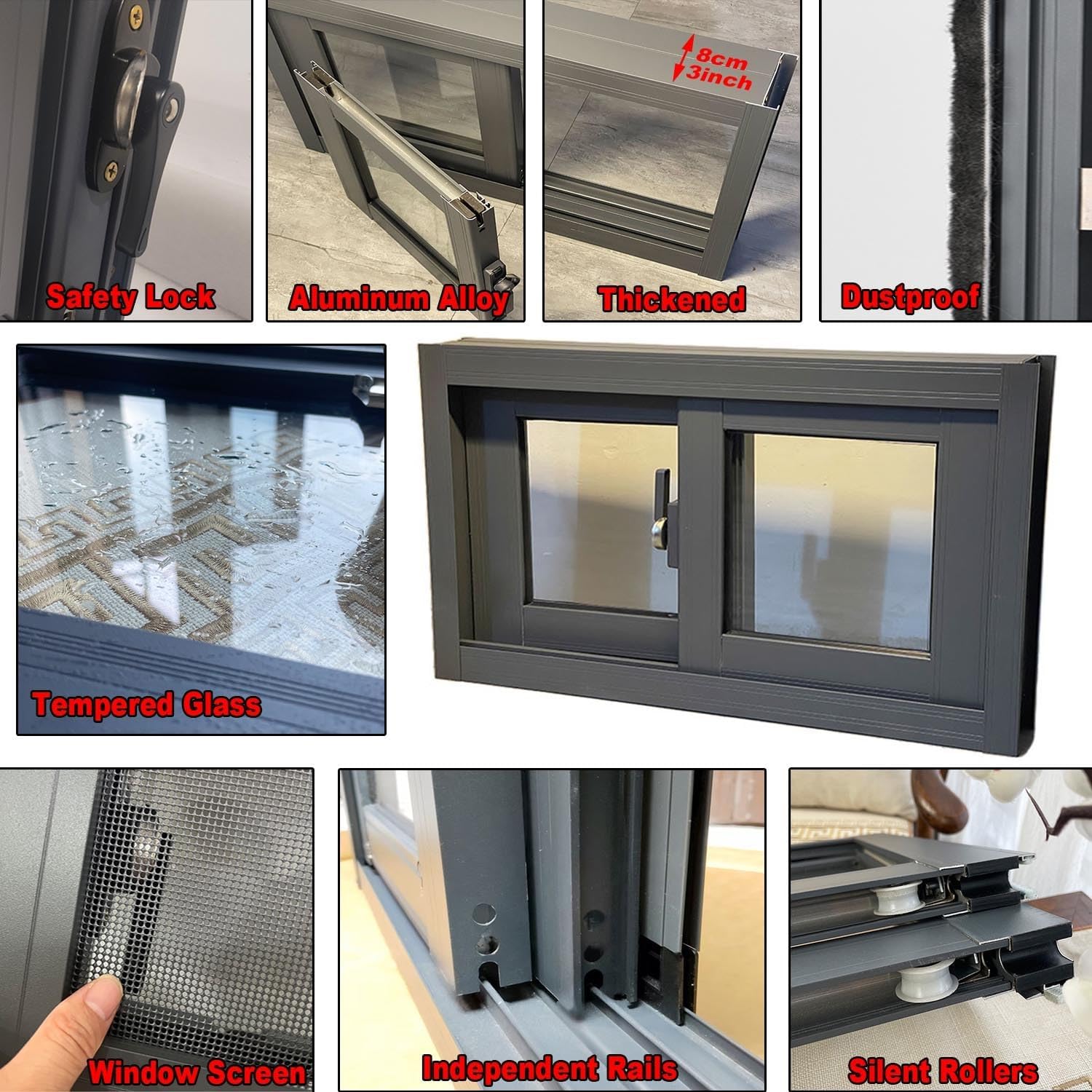 Basement Window Replacement Sliding Windows with Curtains and Screen, 22" 23" 25" 26" 28" 30" 32" 35" 36" 38" 40" Shed Windows, for Houses RVs Playgrounds Barns(White,31x17”)