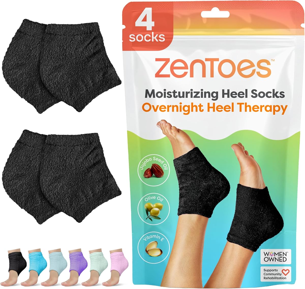 ZenToes Moisturizing Socks for Cracked Heel Treatment, Vitamin E, Olive Oil and Jojoba Oil Infused Heel Socks, Galentines Day Gifts, Self Care Gifts for Women (Fuzzy Black, Regular)