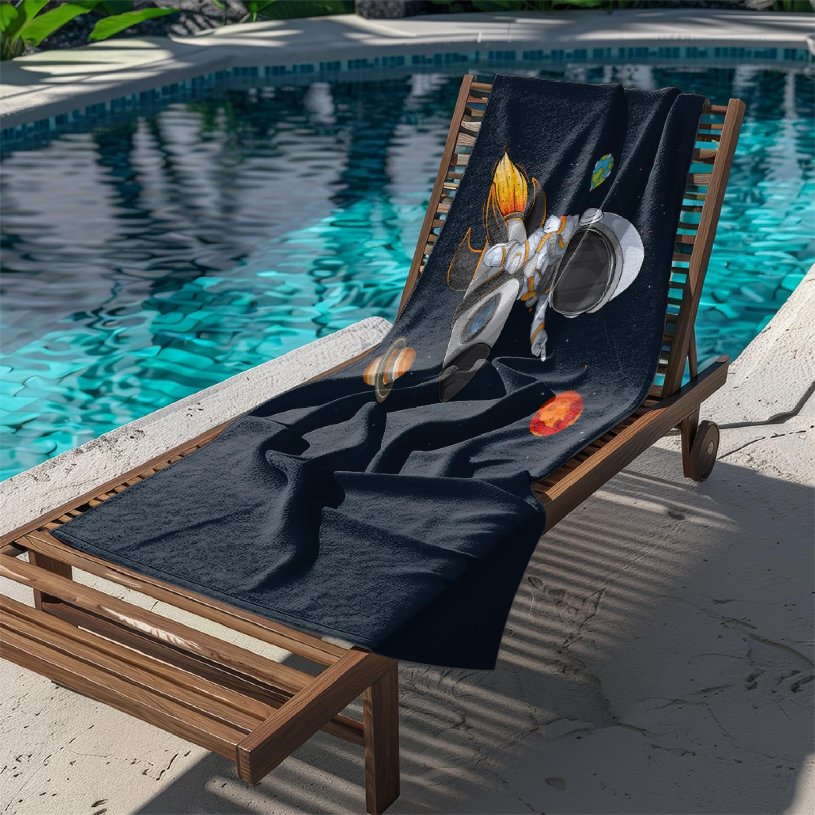 Fouta PlageCostume D'Espace Noir Blanc Modèle Surdimensionné avec Diverses Tailles, Respirante et Portable, Parfaite pour Voyages Sorties Piscine et Usage Extérieur Quotidien 90x160 cm