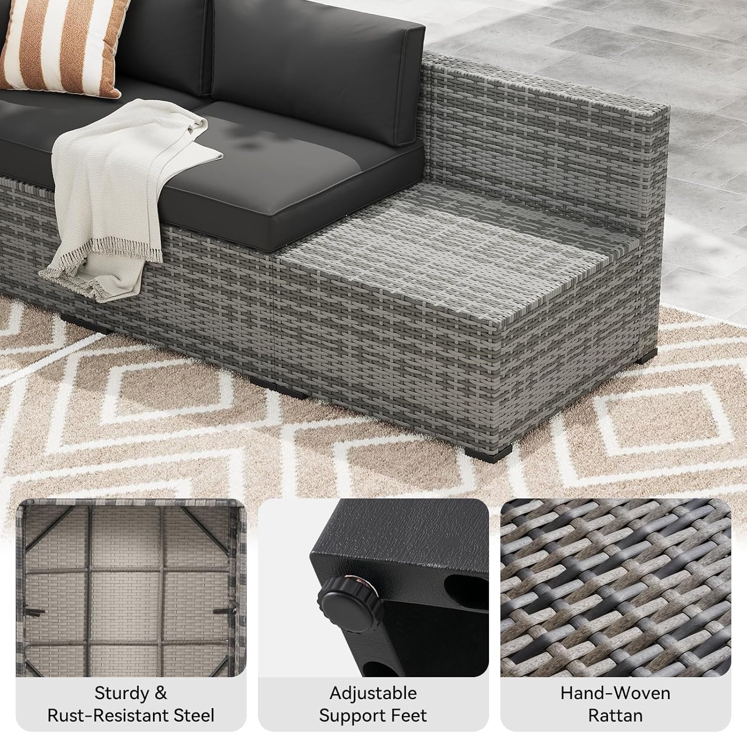 10-Piece Patio Furniture Set Wicker Rattan Outdoor Furniture with Thick Cushions Patio Conversation Sets with Coffee Table with Waterproof Cover for Backyard Porch Balcony(Blue)