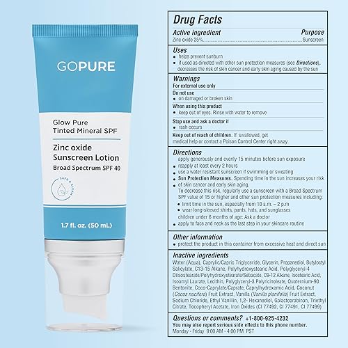 Miniatura 7 de goPure Glow Pure Mineral SPF 40 PA +++  Protector solar facial probado por dermatólogos  Hidratante teñido con SPF  Piel brillante protegida  Sin
