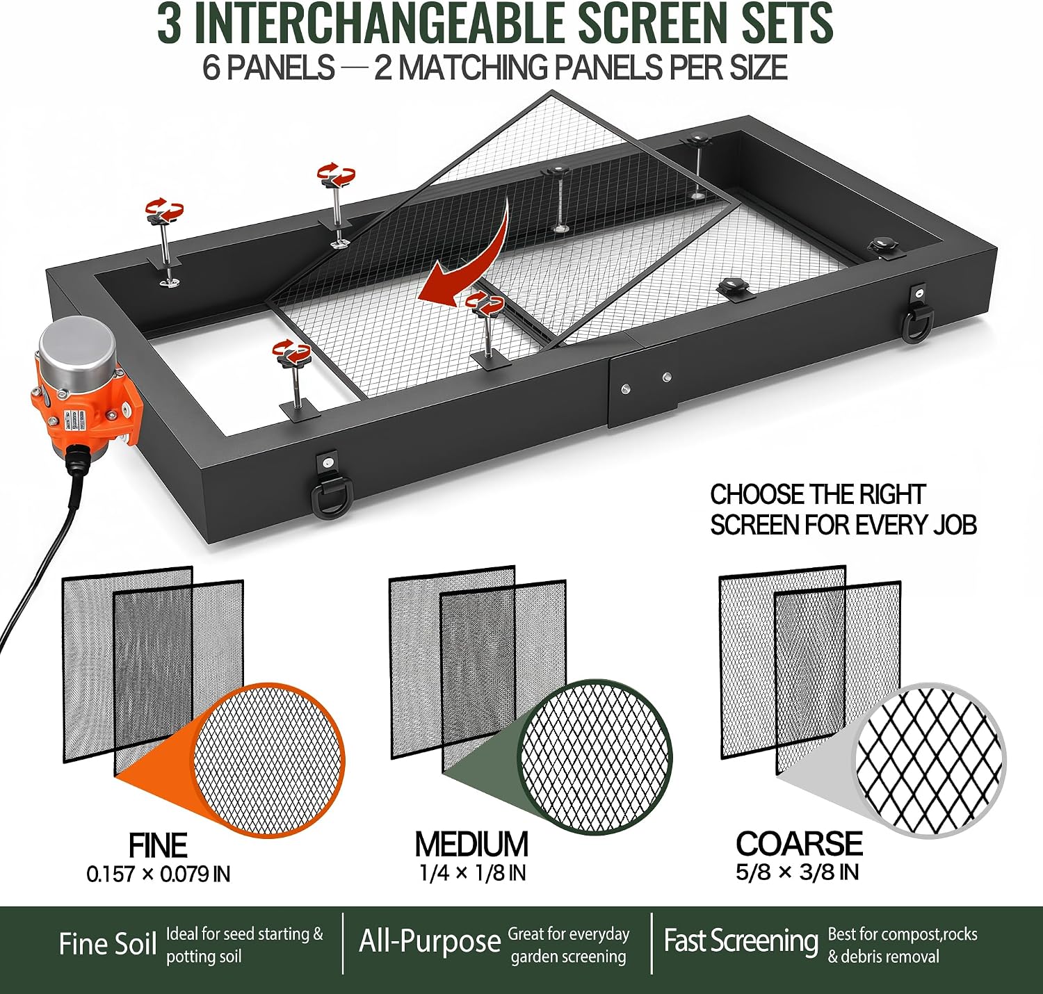 50 W Electric Soil Sifter, 3 Screens, Garden Compost Sieve