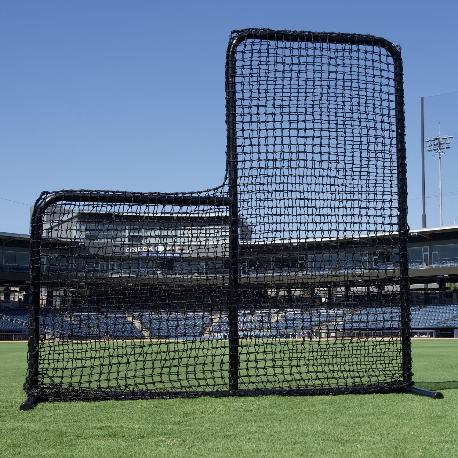 Cimarron Sports Commercial Steel Frame Baseball Pitcher L-Net Protective Screen for Batting Cage and Field Practice | 7'W x 7'H (3½' x 3½' Cut-Out)