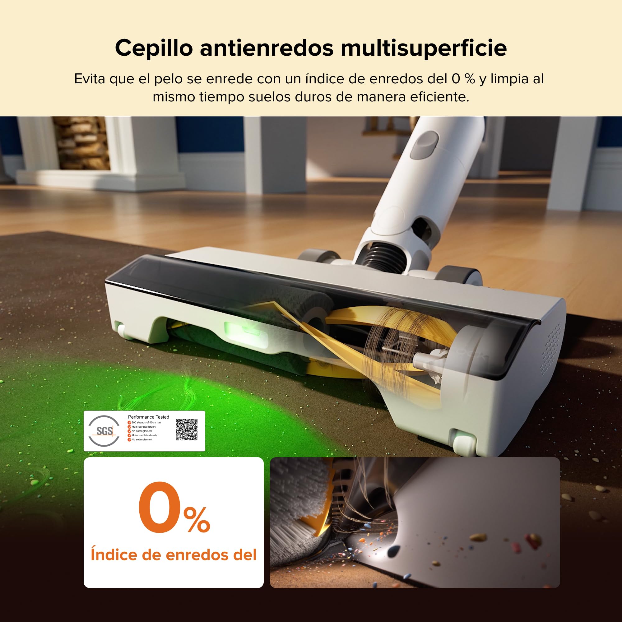 roborock H60 Hub Aspiradora Sin Cable con Base de Vaciado Automático | Batería Extraíble de hasta 60 min, 115 AW para Pelo de Mascotas, Cepillo Antienredos Multisuperficie, Luz LED Verde