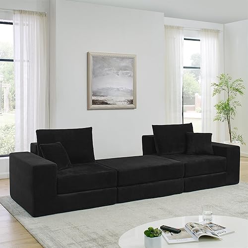 Miniatura 4 de Modular Cloud Sectional Couch, Modern Upholstered L-Shaped Sleeper Sofa with Removable Ottoman, Deep Seat Convertible Sectional Couches Sofa for