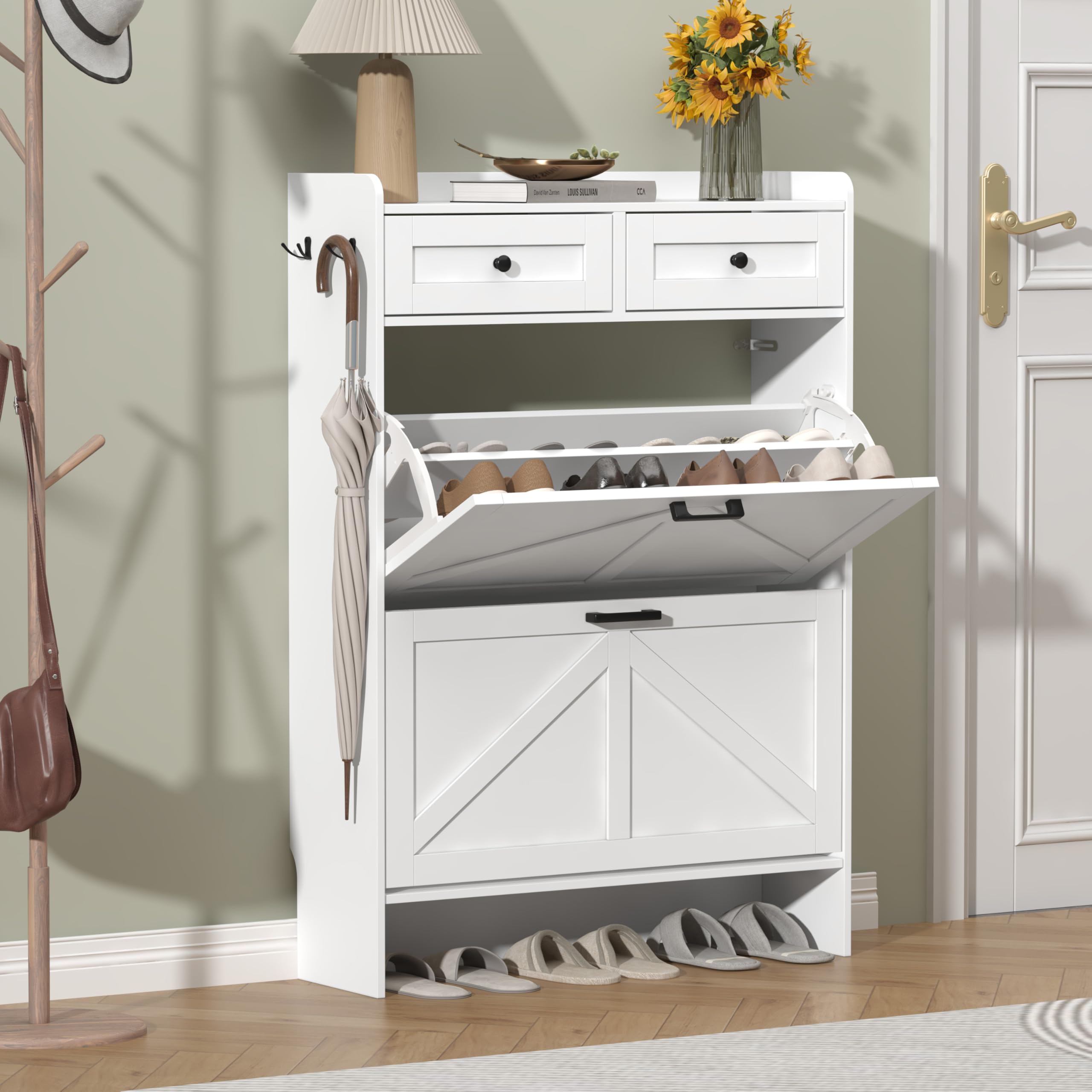 Amazon.com: Thacuok Shoe Cabinet with 2 Flip Drawers & 2 Storage