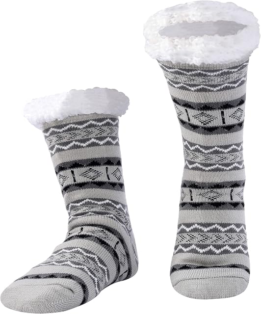 WOTENCE Men's Slipper Socks Fleece Lined Cozy Extra Thick Slipper Socks Winter Non-Slip Home Socks for Men
