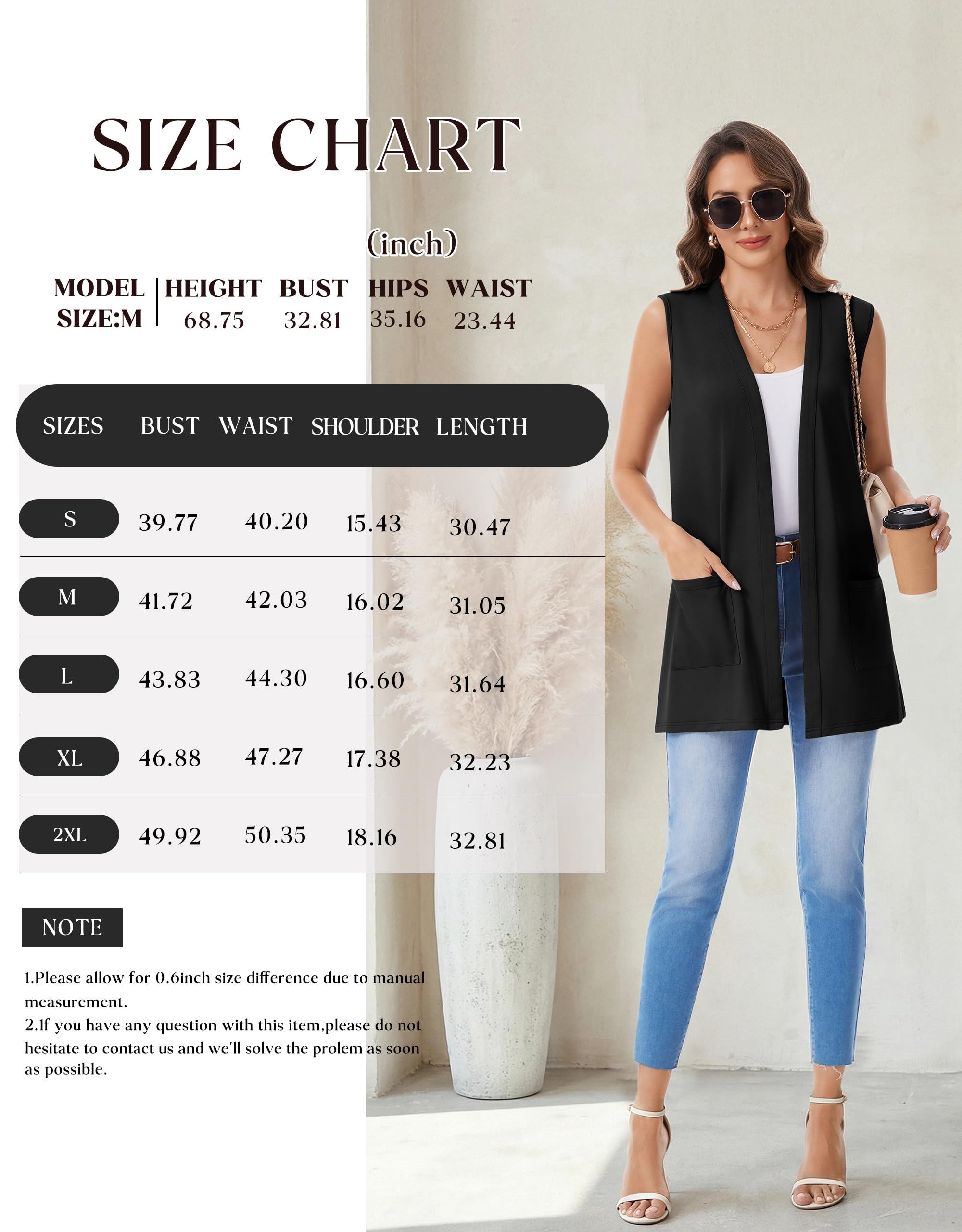Actcat Cardigan da donna senza maniche leggero aperto davanti casual vestibilità ampia gilet con tasche 2026