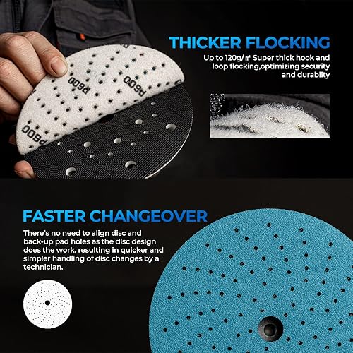 Miniatura 6 de toolant Disco de lijado limpio de 6 pulgadas de grano 180 con múltiples agujeros, abrasivo de cerámica, sin polvo, alto rendimiento, larga duración,