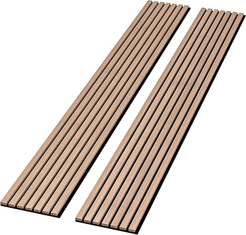 Miniatura 17 de Paquete de 2 paneles acústicos de pared de madera de 94 x 12.6 pulgadas, listones 3D insonorizados para paredes y techos, elegantes paneles Nogal