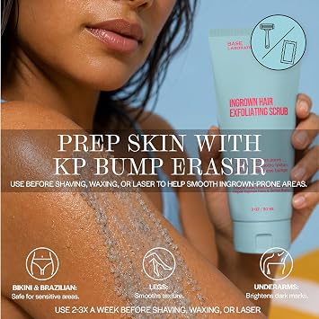 Base Laboratories Ingrown Hair - KP Bump Exfoliating Body Scrub - with AHA+BHA - Keratosis Pilaris Treatment - Daily Skin Exfoliant - Helps Reduce Strawberry Skin & Razor Bumps - Men & Women 90ml