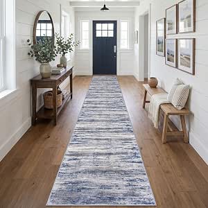 KOZYFLY Modern Long Hallway Runner Rug 2.6x18 Washable Grey Blue