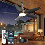 Outdoor Ceiling Fan with Lights, 42 Inch Plug in Gazebo Fans with Remote APP Control, Quiet DC Motor, Dimmable 3CCT, Waterproof Hanging Fans for Patios, Porch, Black