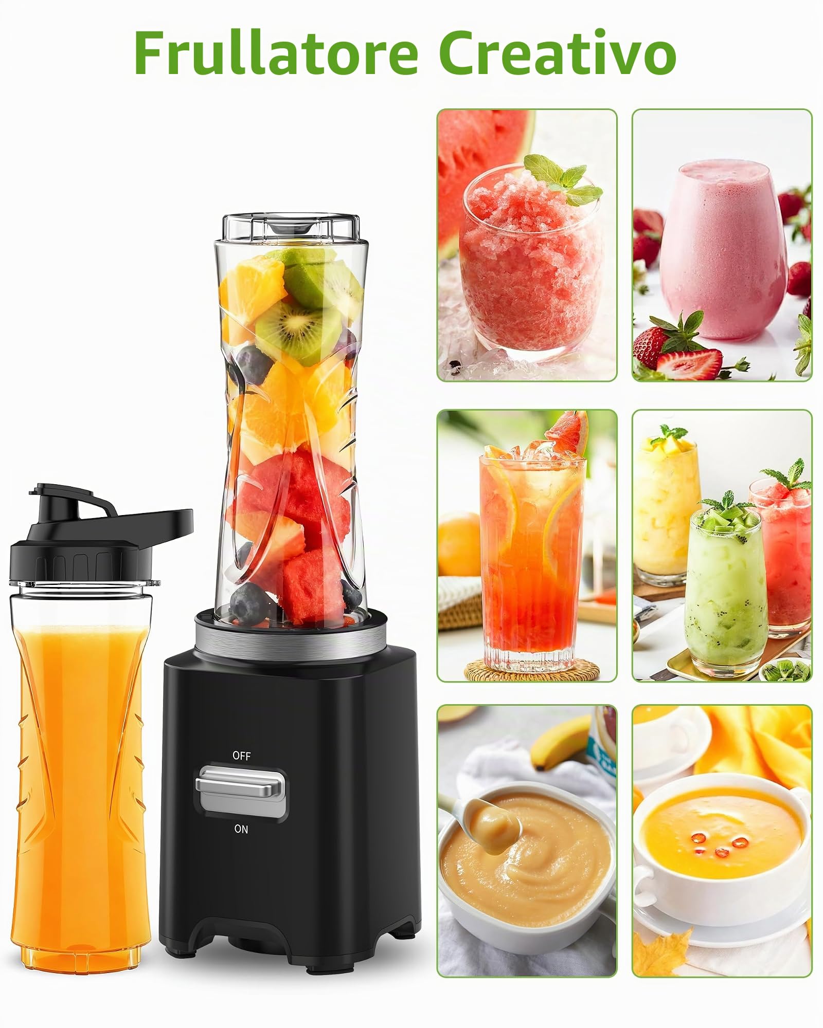Frullatore,Mini Frullatore Portatile,Blender da 500W,Smoothie Maker Dotato di 2 Bottiglie in Tritan da 600ml Senza BPA,Frullatore Elettrico con 4 Lama in Acciaio Inossidabile,Smontabili
