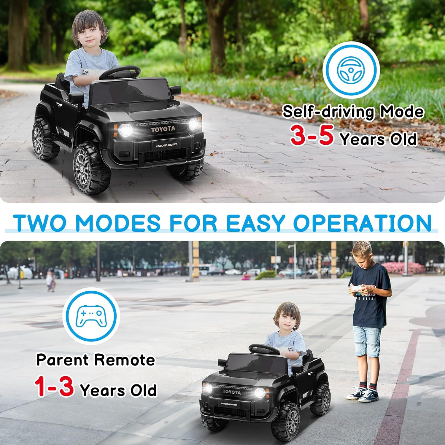 Winado 12V Ride on Car, Licensed Toyota Electric Truck for Toddlers W/Remote Control, Battery Car for Kids with Openable Doors, 3 Speeds, LED Lights, Music (Black)