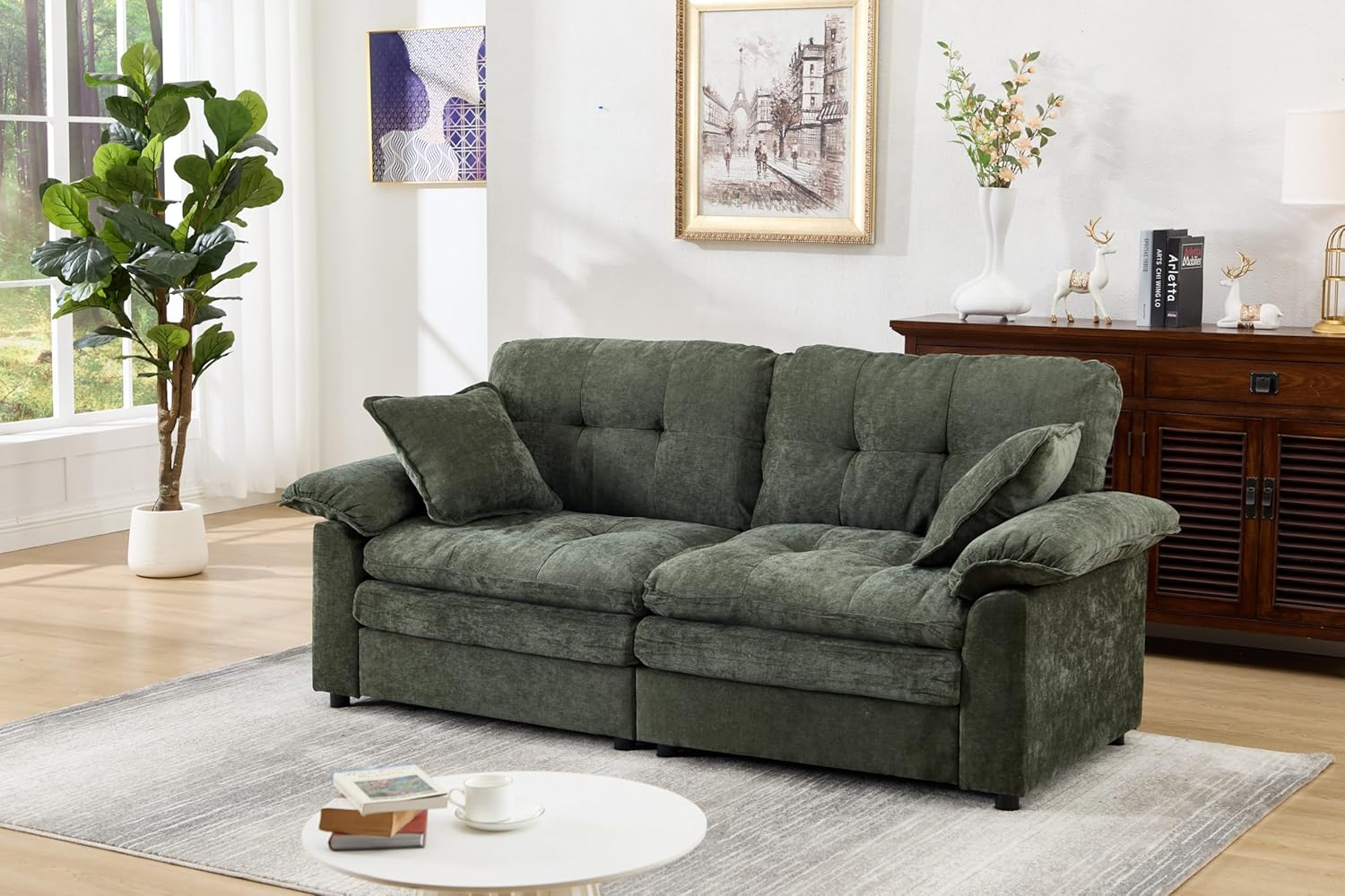 84" Loveseat Sofa, Modern Couches for Living Room,Double-Layer Cushion Cloud Couch with Deep Seat,Super Comfy Chenille Sofas,Sturdy Frame, Easy Assembly for Bedroom, Apartment, Office, Green