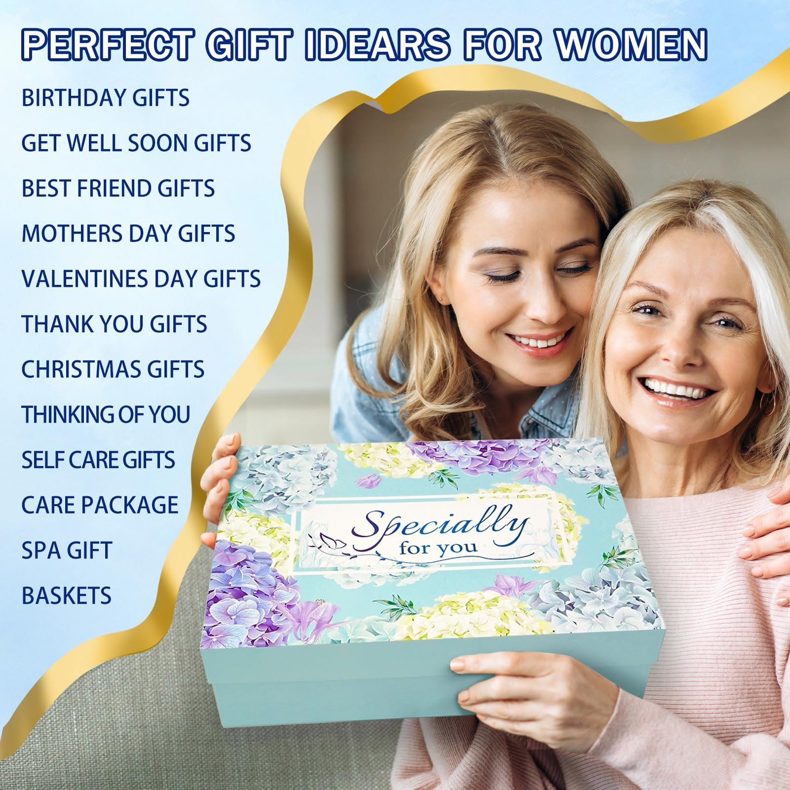 Happy Birthday Gifts for Women Mom Daughter Sister Wife Grandma, for Her, Self Care Gift Get Well Relaxing Spa Gift Basket Set (Blue)